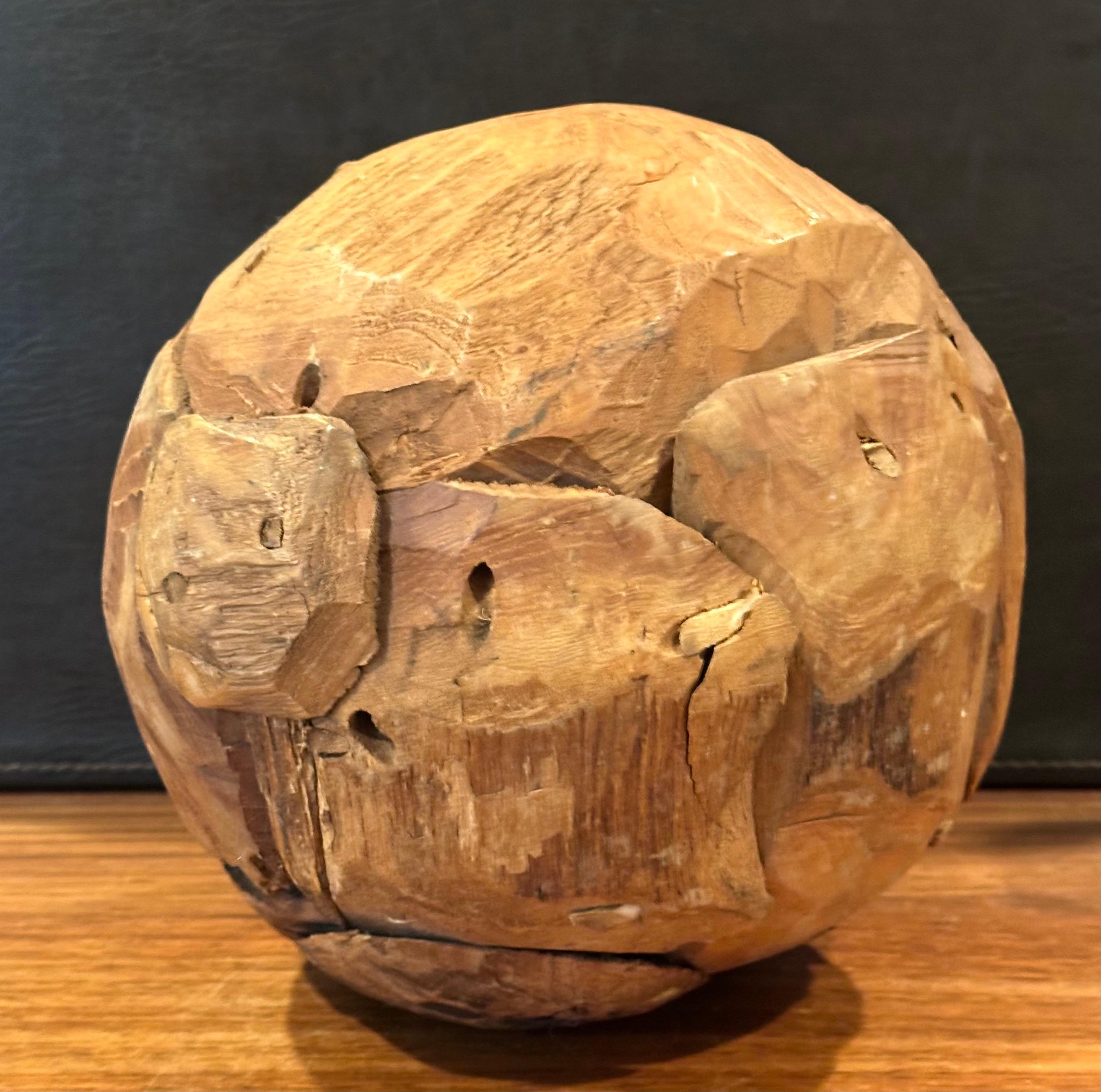 Organic Salvaged Teak Wood Sphere Sculpture For Sale 4