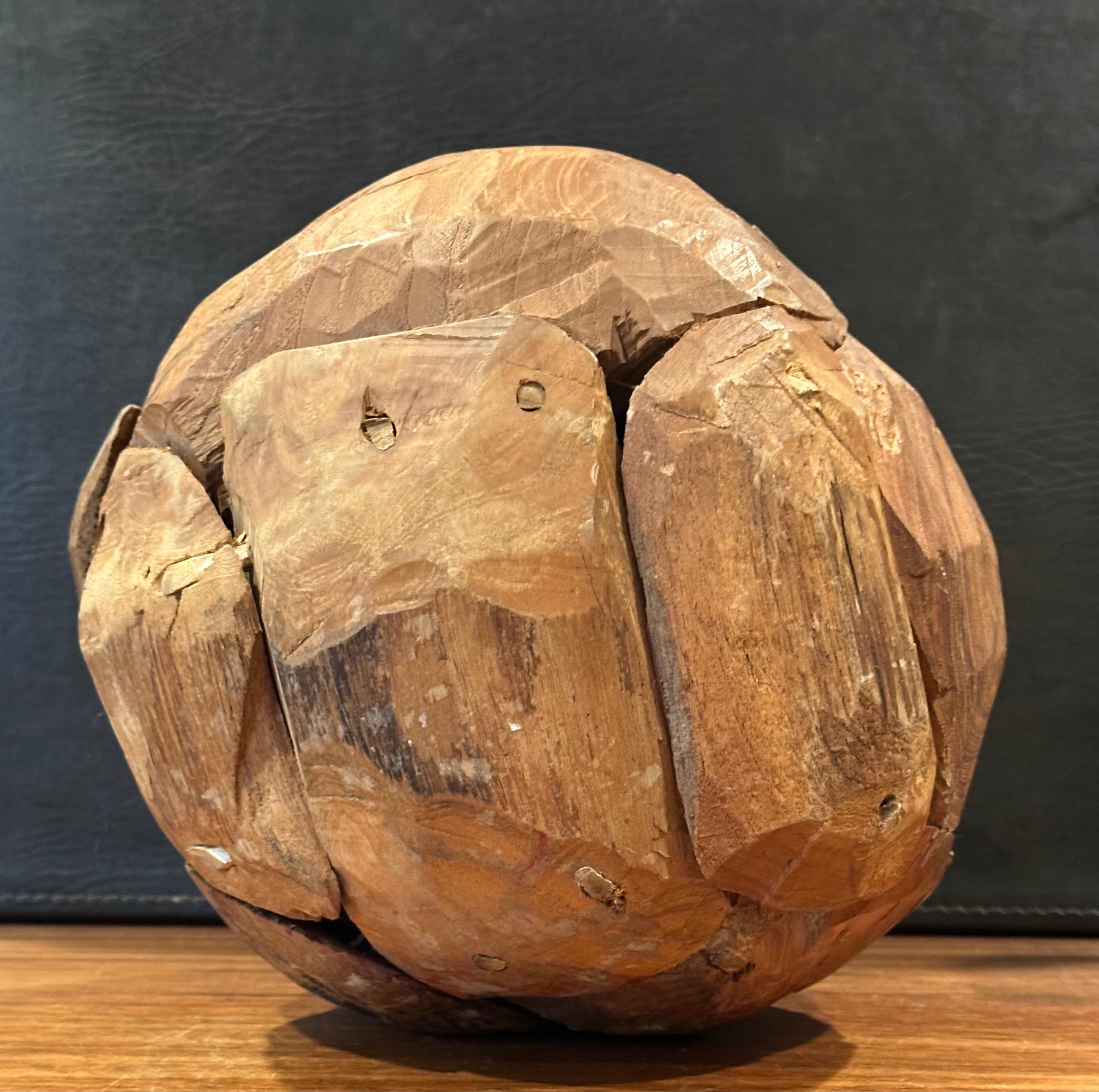 Organic Salvaged Teak Wood Sphere Sculpture For Sale 5