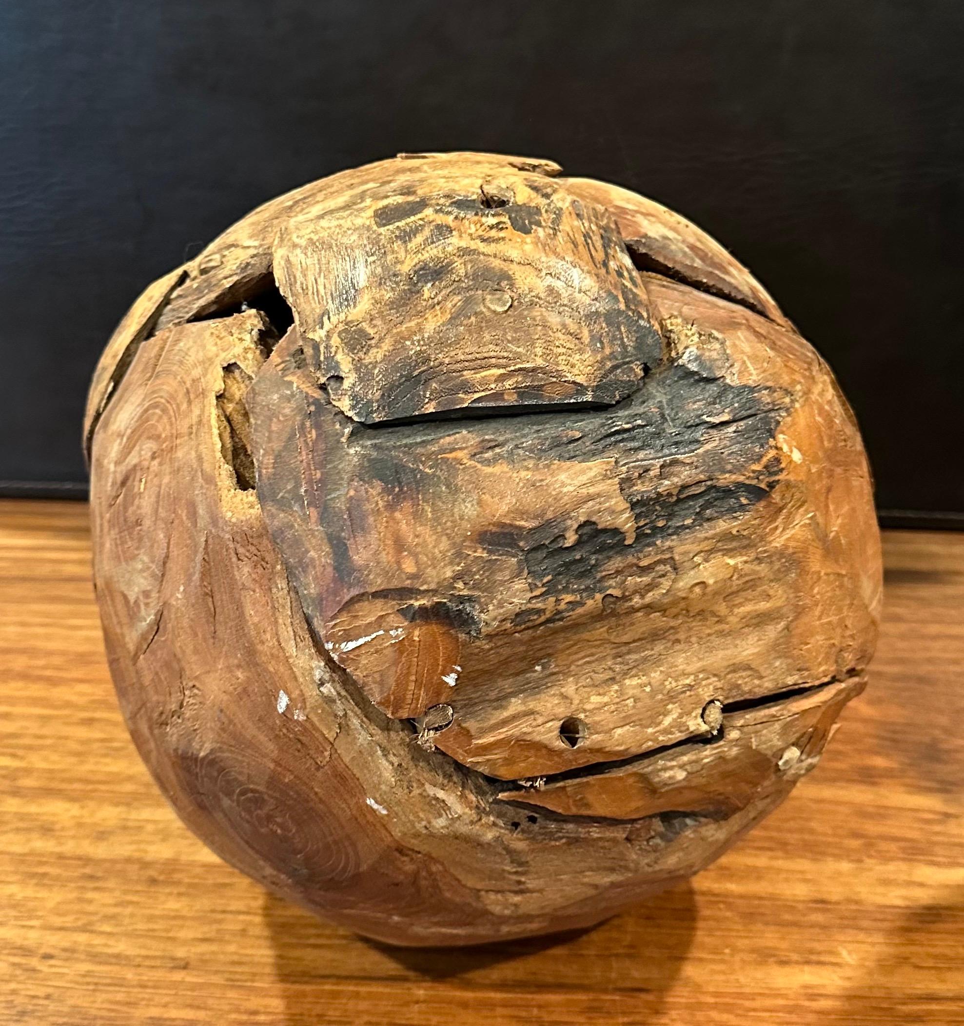 Organic Salvaged Teak Wood Sphere Sculpture For Sale 6