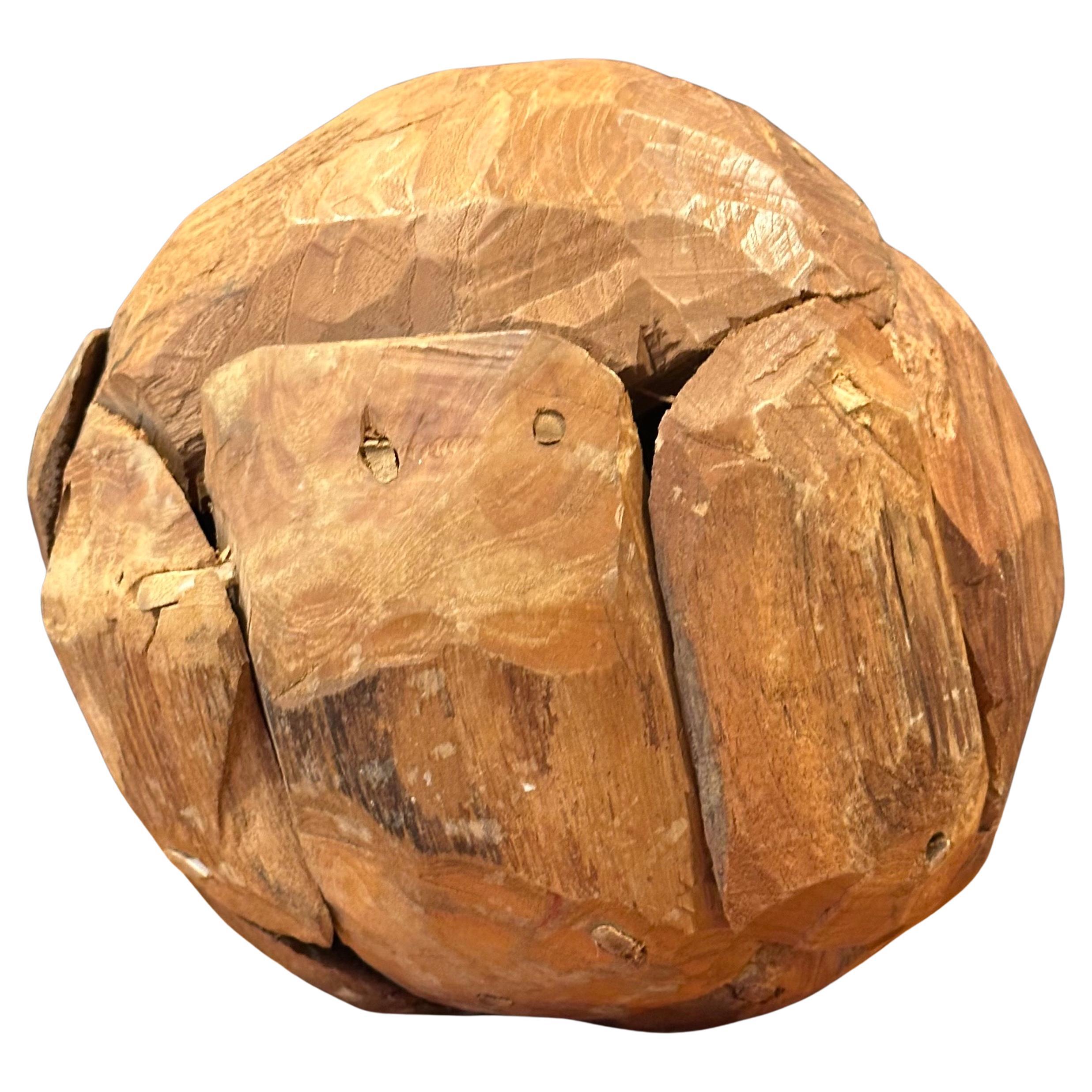 Organic Salvaged Teak Wood Sphere Sculpture For Sale 7