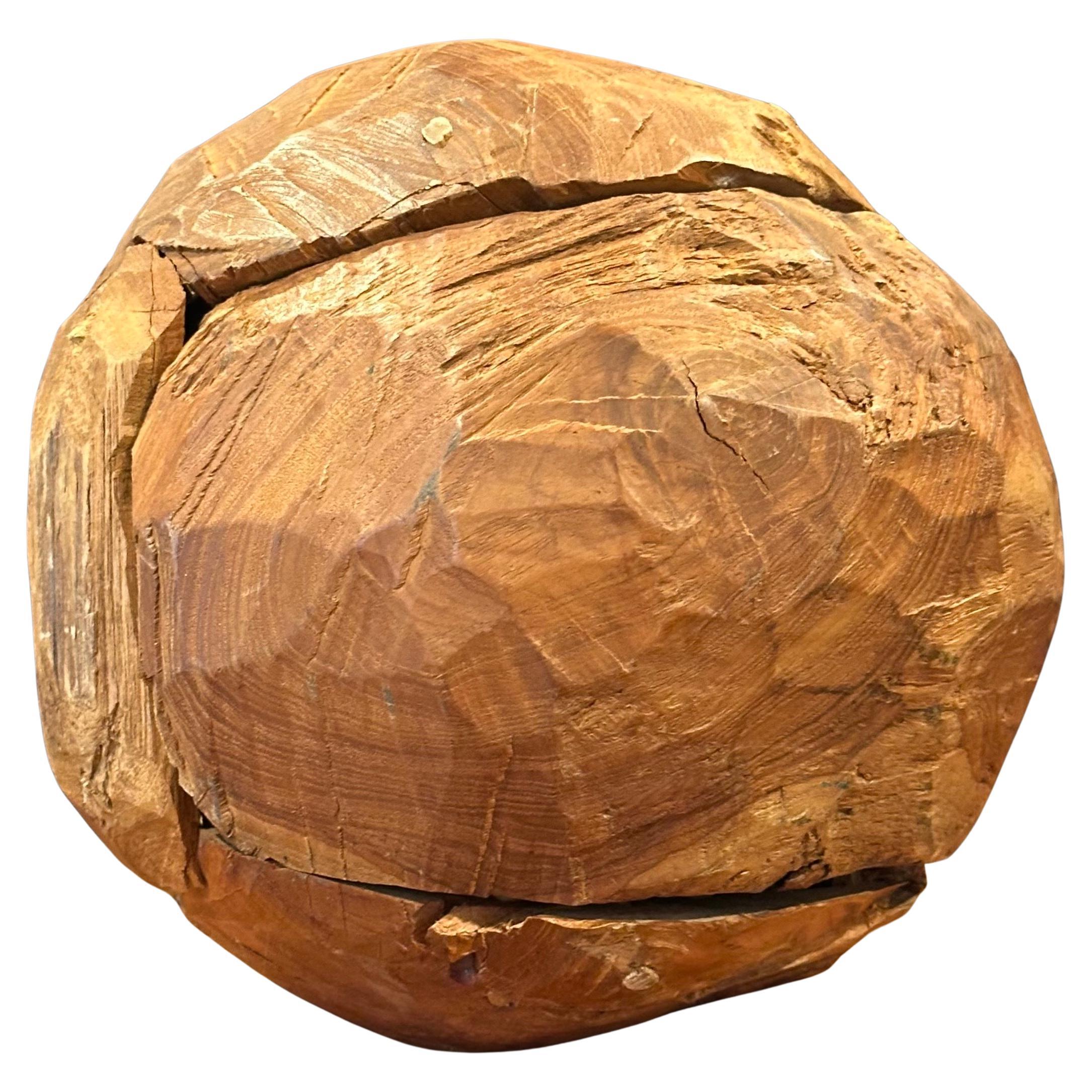 Post-Modern Organic Salvaged Teak Wood Sphere Sculpture For Sale