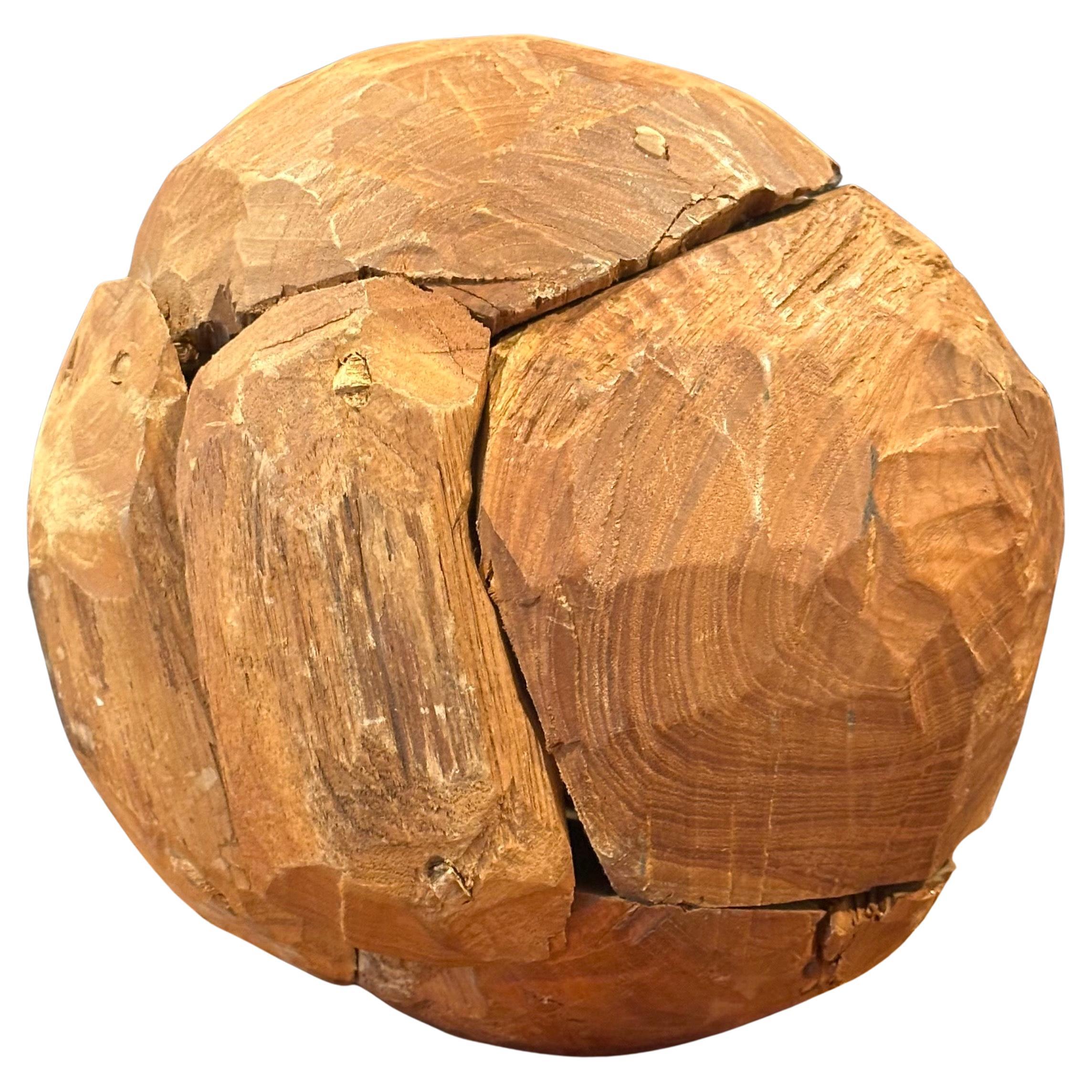 American Organic Salvaged Teak Wood Sphere Sculpture For Sale