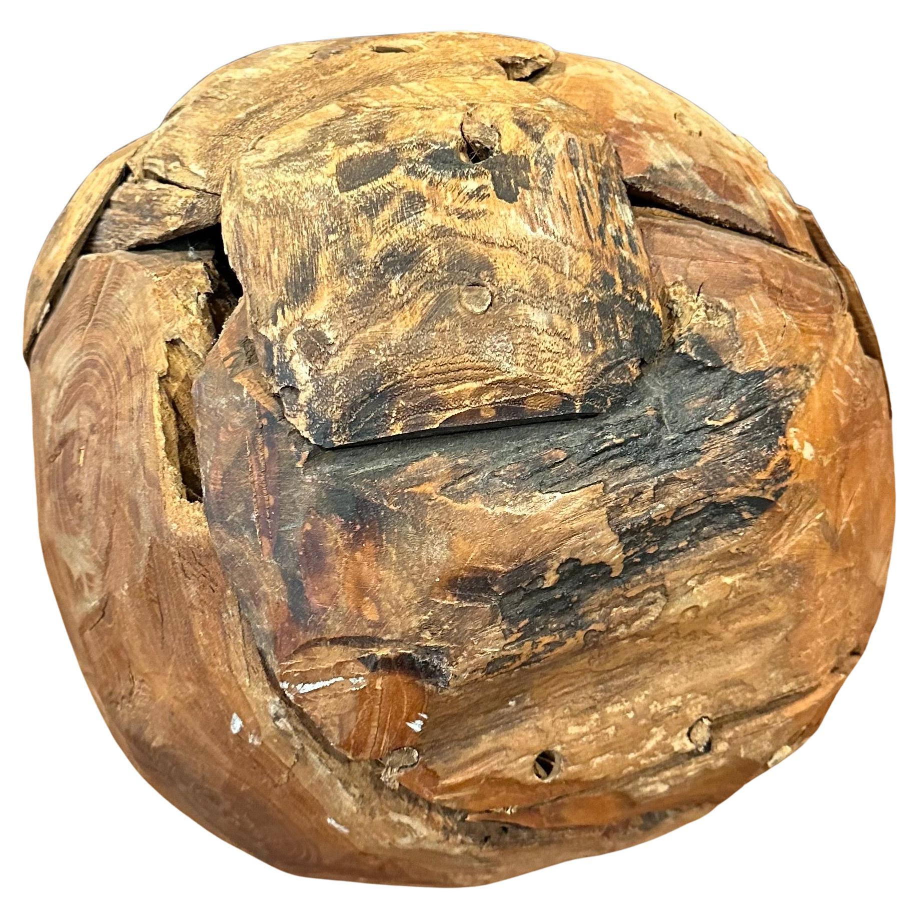 Organic Salvaged Teak Wood Sphere Sculpture In Good Condition For Sale In San Diego, CA