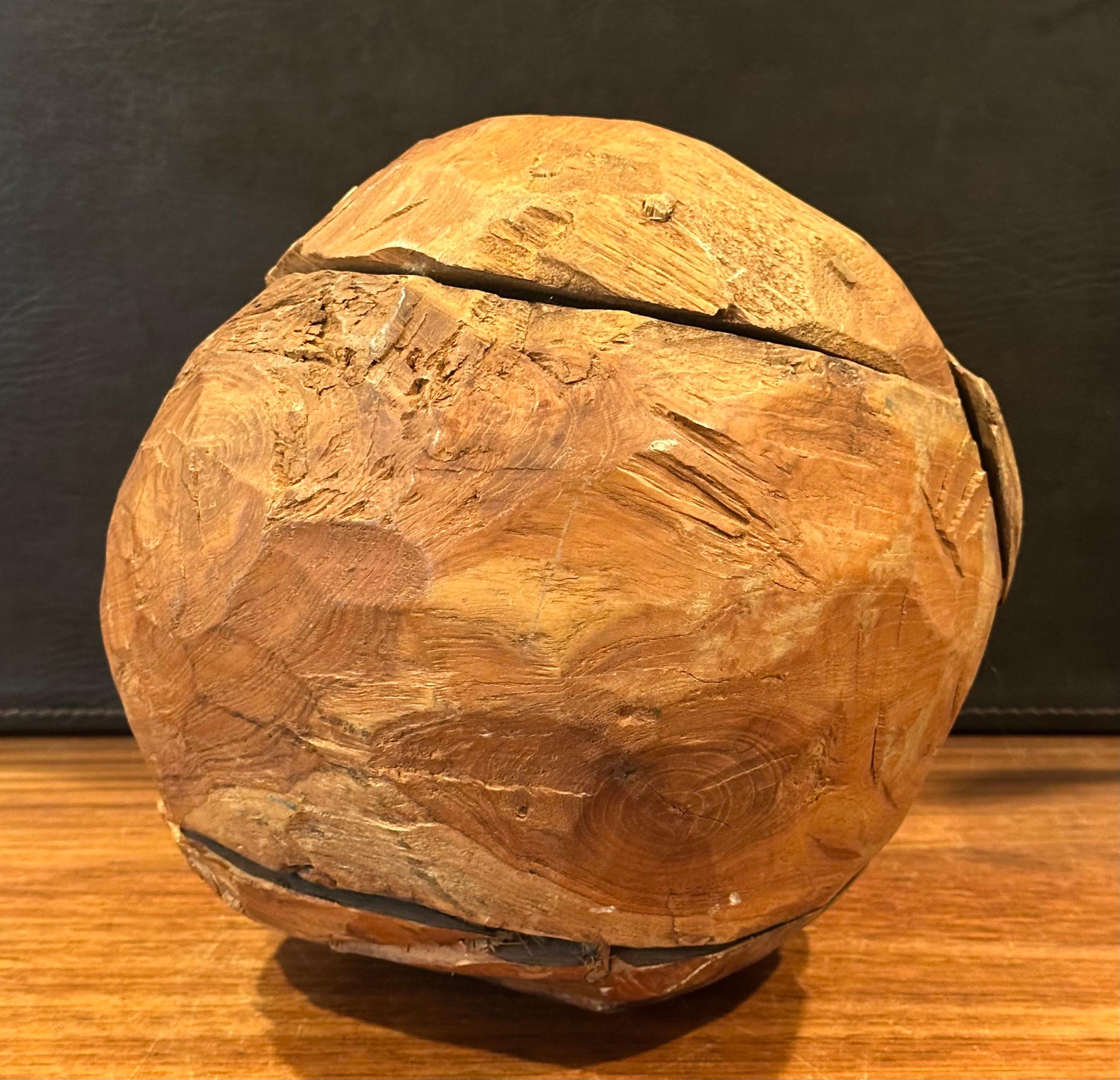 20th Century Organic Salvaged Teak Wood Sphere Sculpture For Sale