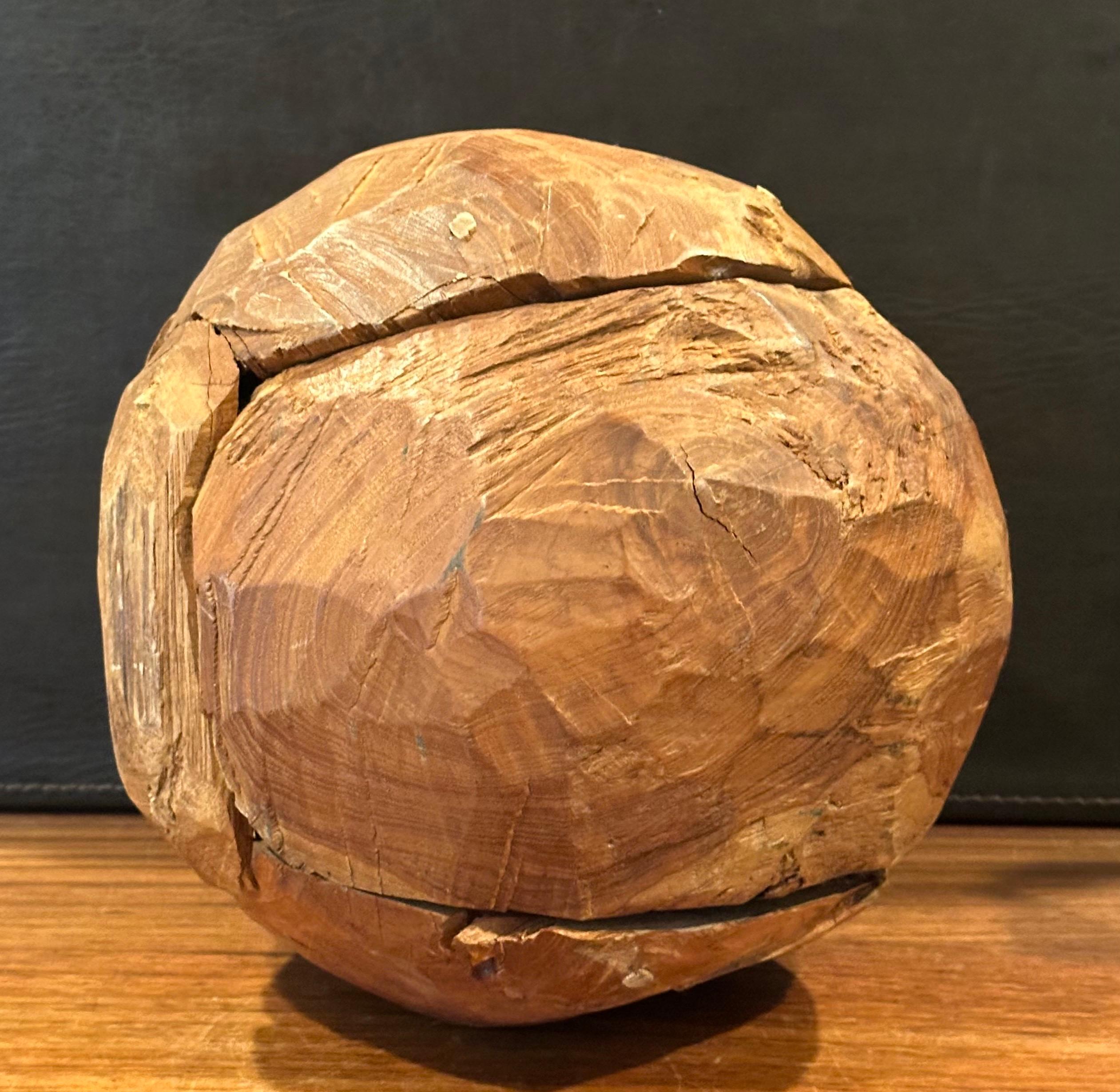 Organic Salvaged Teak Wood Sphere Sculpture For Sale 1