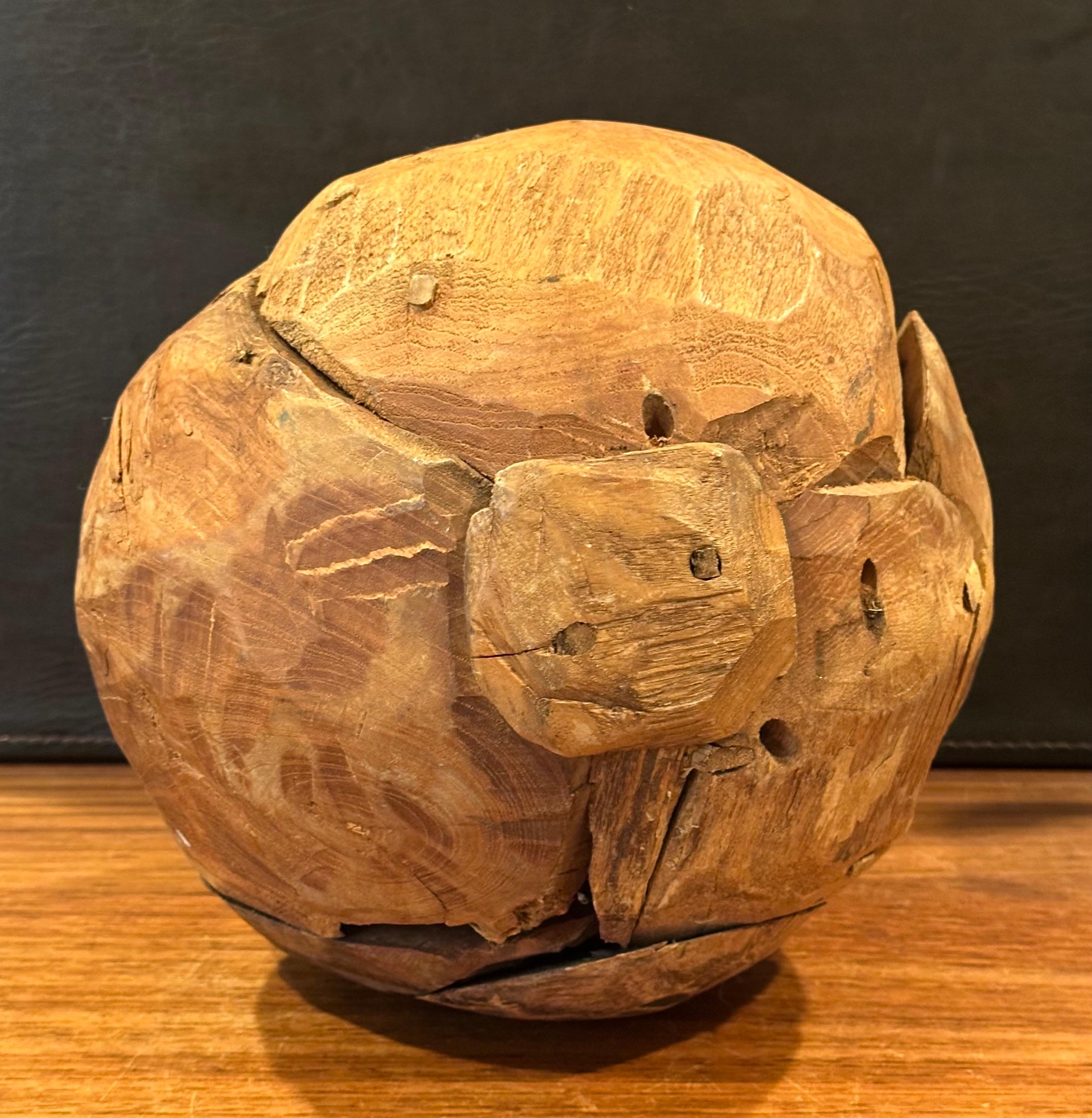 Organic Salvaged Teak Wood Sphere Sculpture For Sale 2