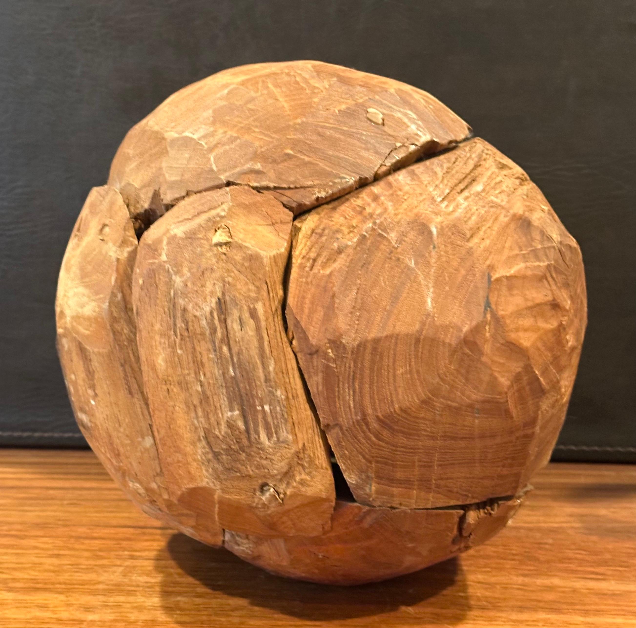 Organic Salvaged Teak Wood Sphere Sculpture For Sale 3