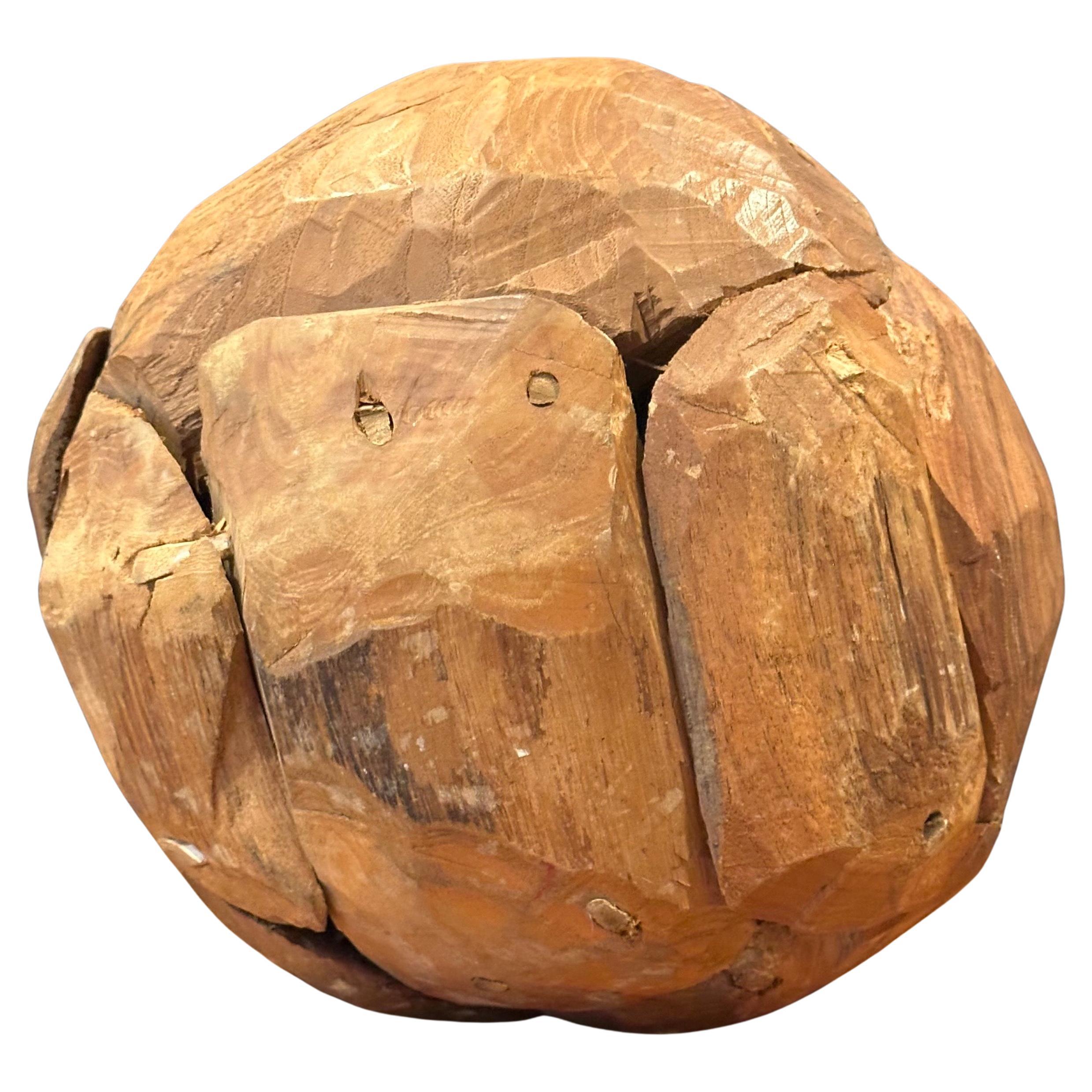 Organic Salvaged Teak Wood Sphere Sculpture For Sale
