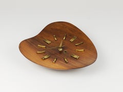 Organic Scandinavian Modern Mid-Century Wall Clock, Teak & Brass, 1950s
