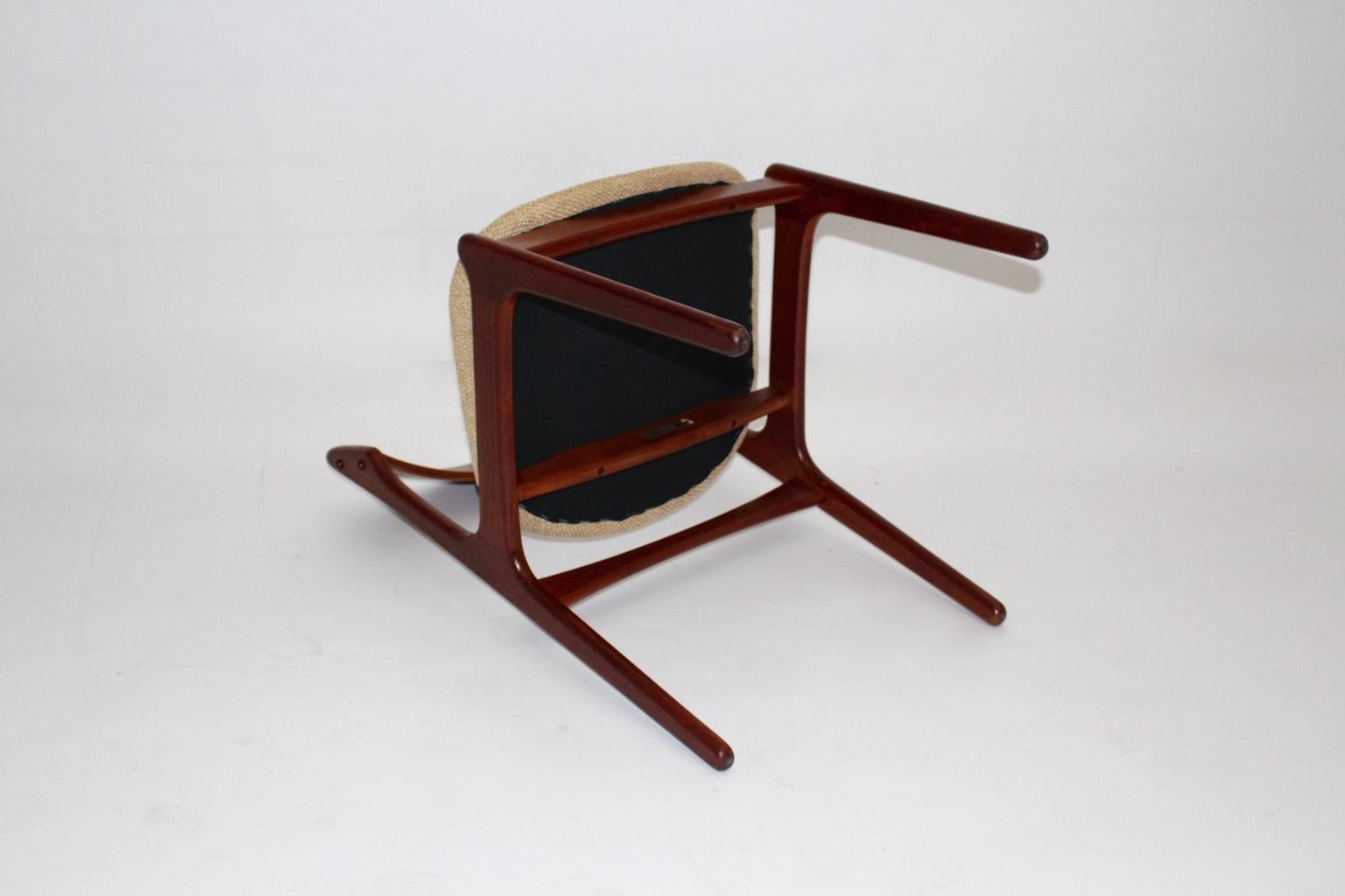 Organic Scandinavian Modern Vintage Six Brown Teak Dining Chairs Erik Buch 1960s For Sale 2