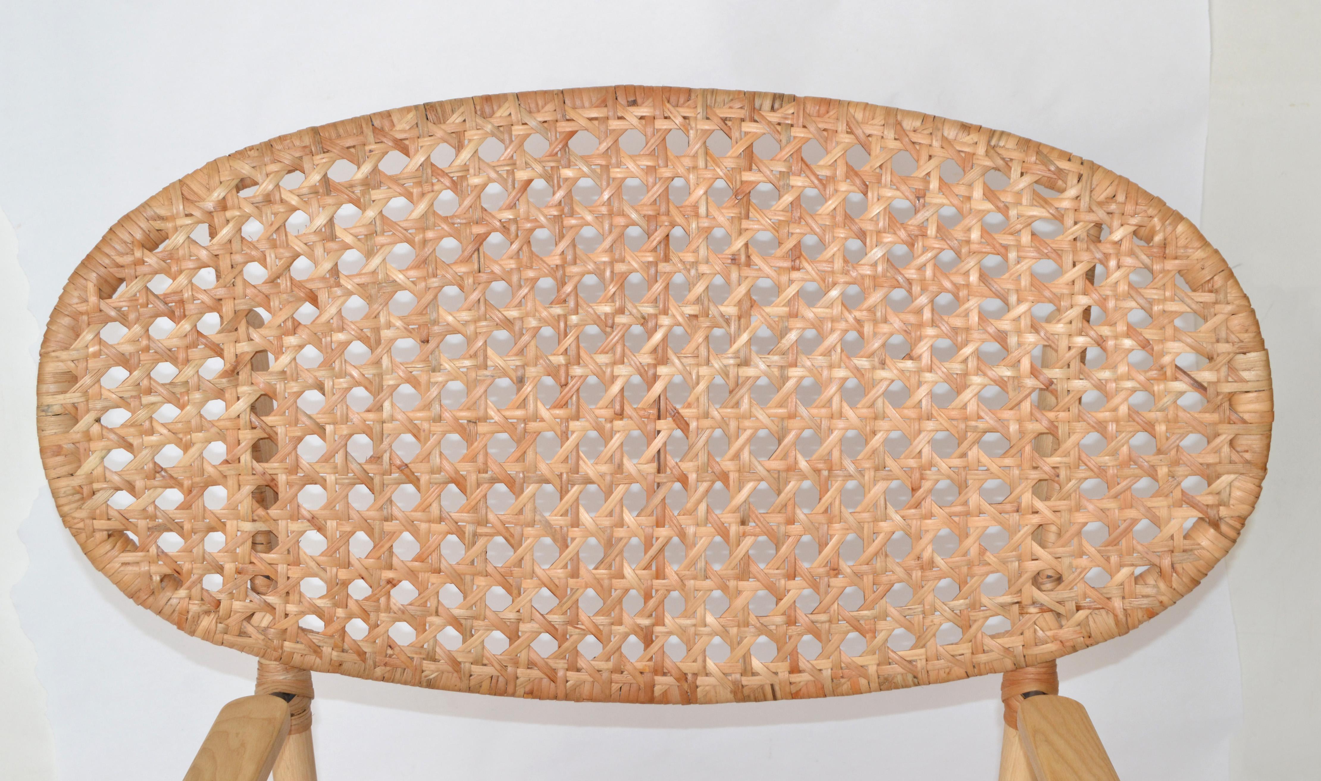 Hand-Crafted Organic Scandinavian Rocking Armchair Solid Ash Wood Steel & Natural Rattan 1999 For Sale