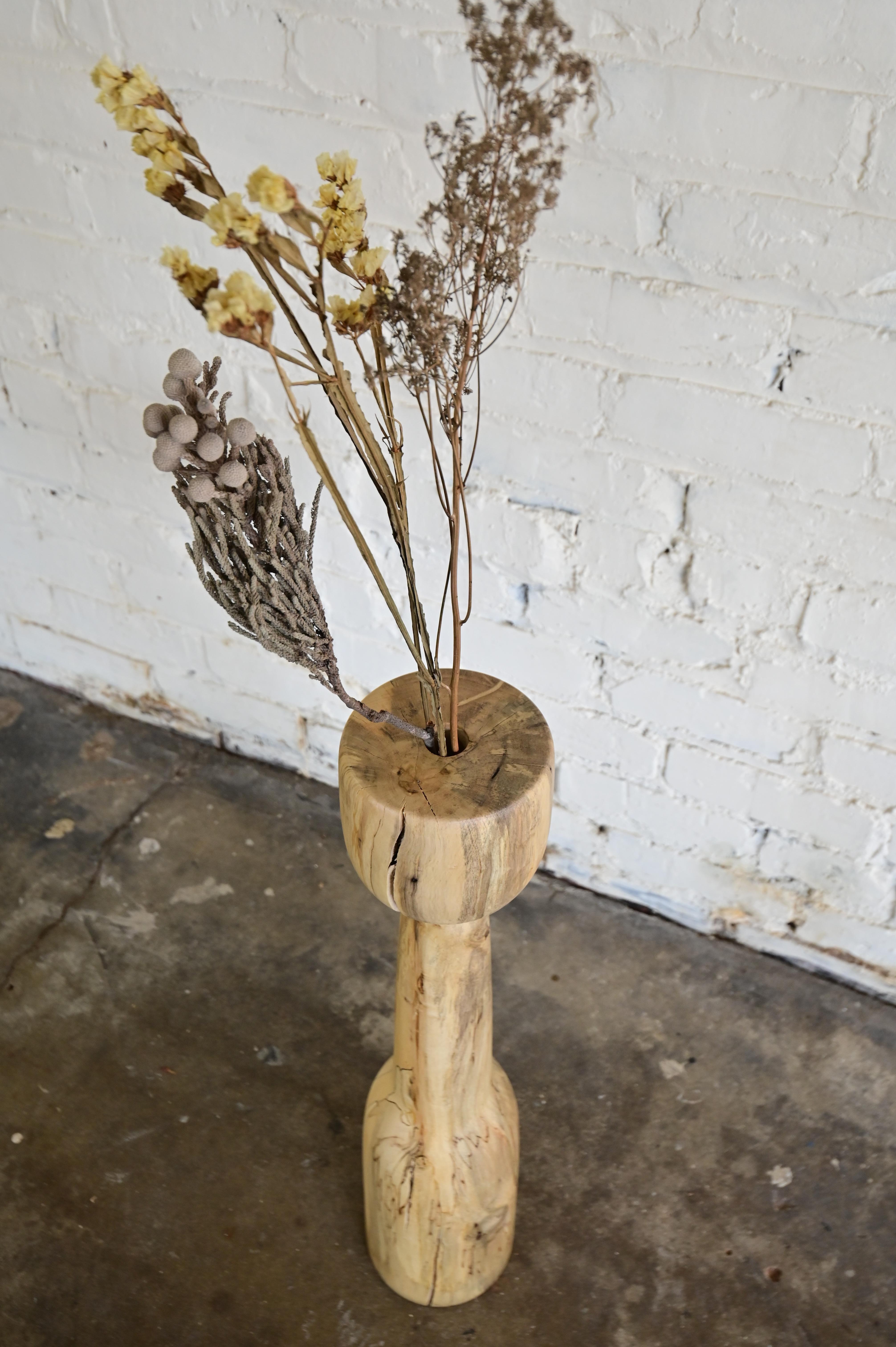 Brutalist Organic Sculpted Wood Floor Vase For Sale