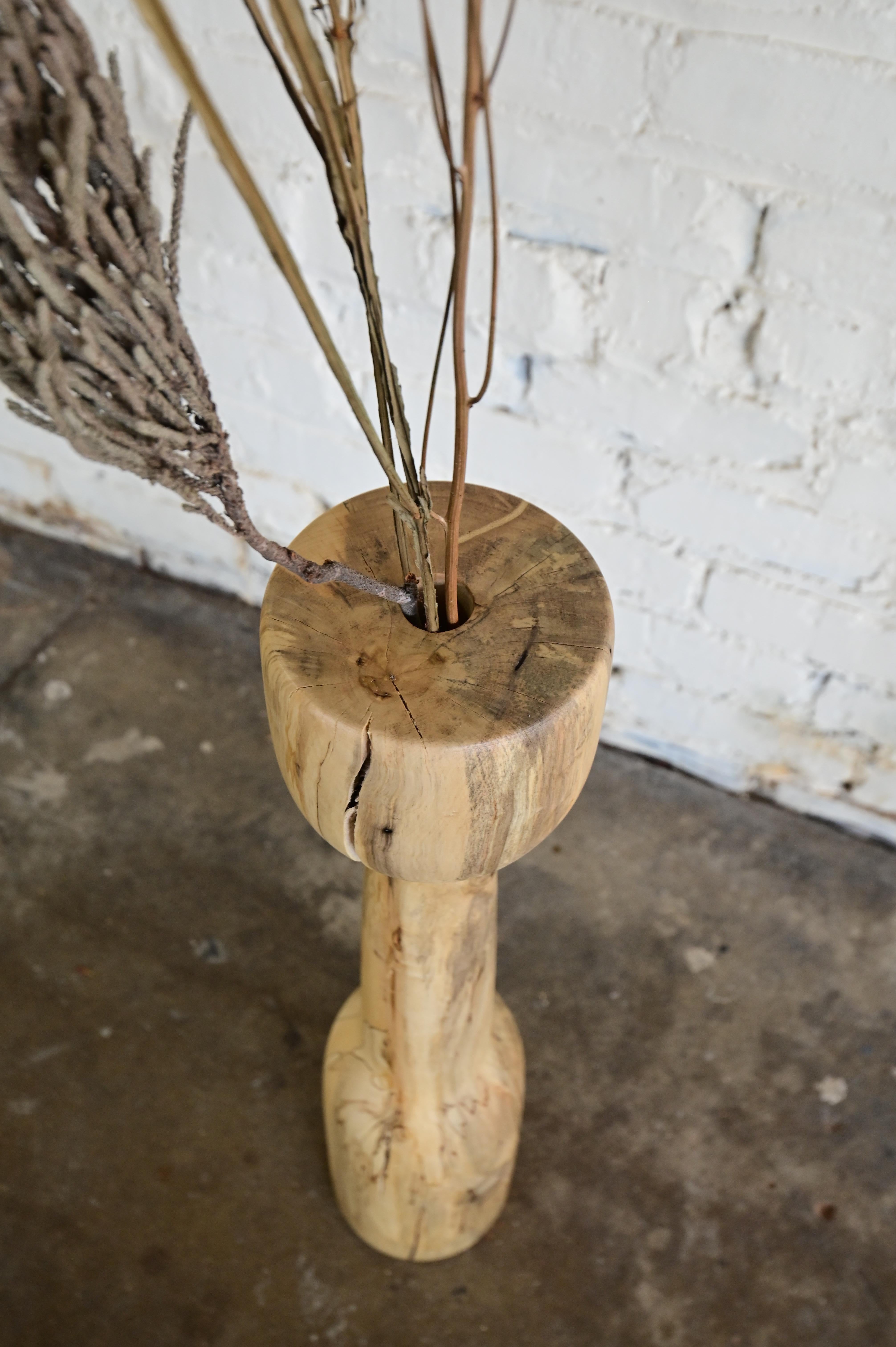 American Organic Sculpted Wood Floor Vase For Sale