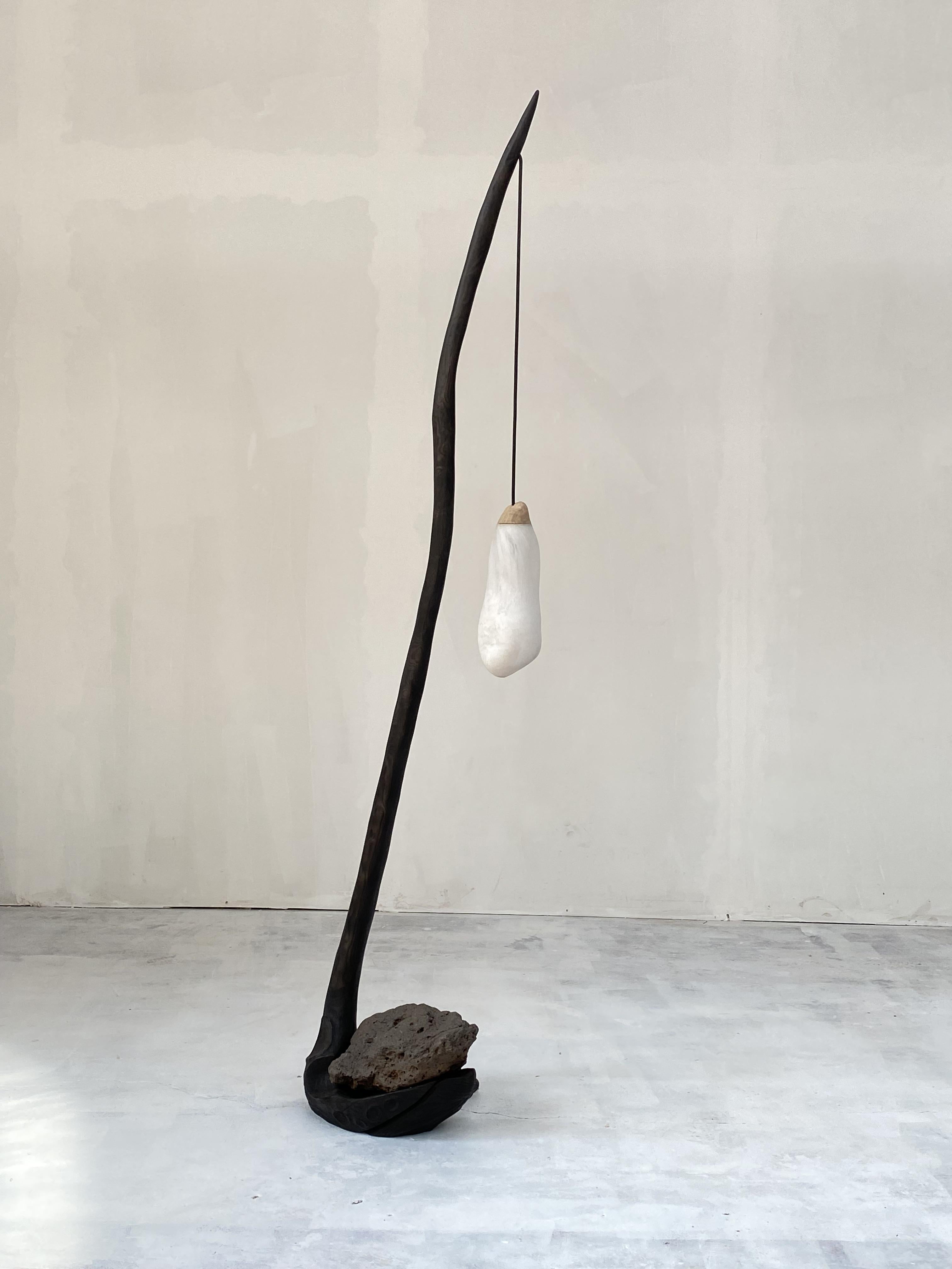 Organische skulpturale schwarze holz & glas Contemporary stehlampe von Jérôme Pereira im Angebot 3