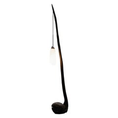 Organic Sculptural Black Wood & Glass Contemporary Floor Lamp by Jérôme Pereira