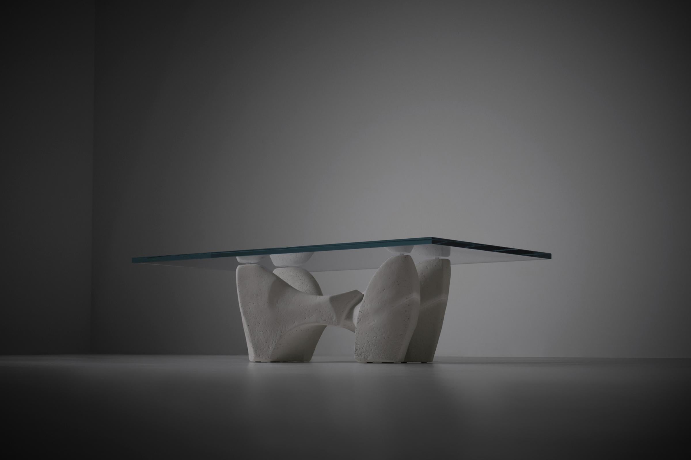 Glass Organic sculptural concrete coffee table, Italy 1970s For Sale