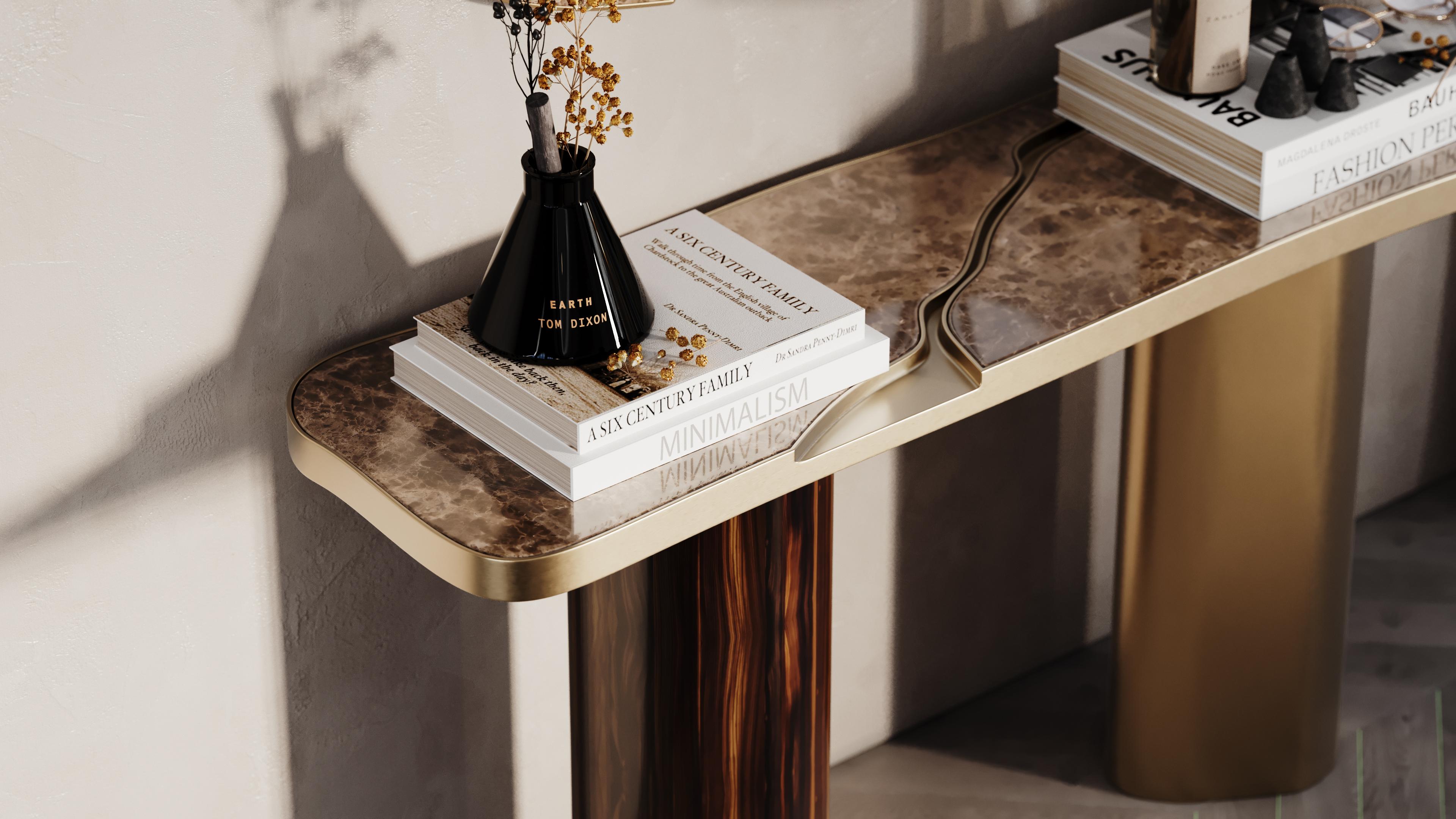 Mid-Century Modern Organic Sculptural Rowan Console With Emperador Marble For Sale