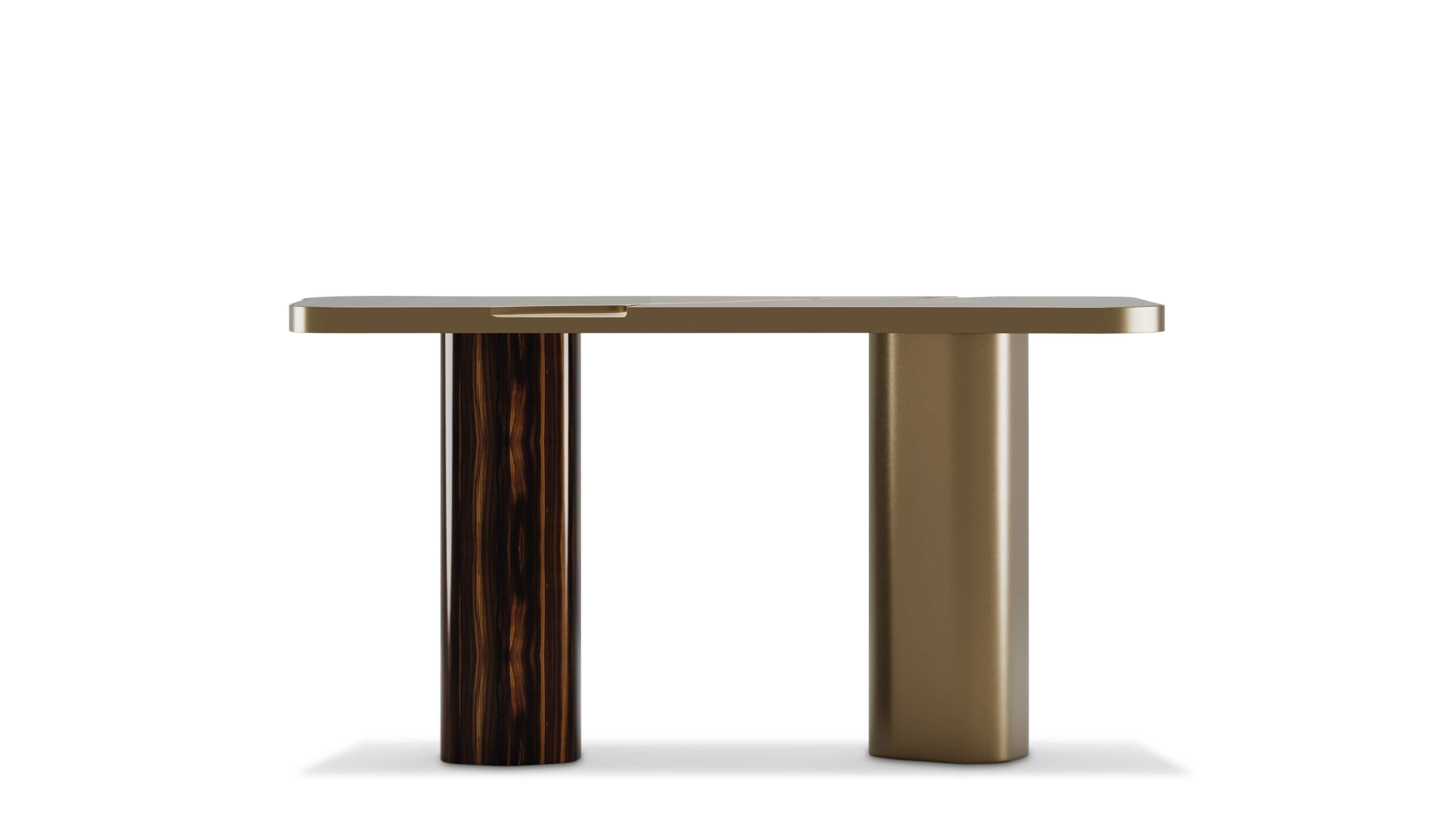 Portuguese Organic Sculptural Rowan Console With Emperador Marble For Sale