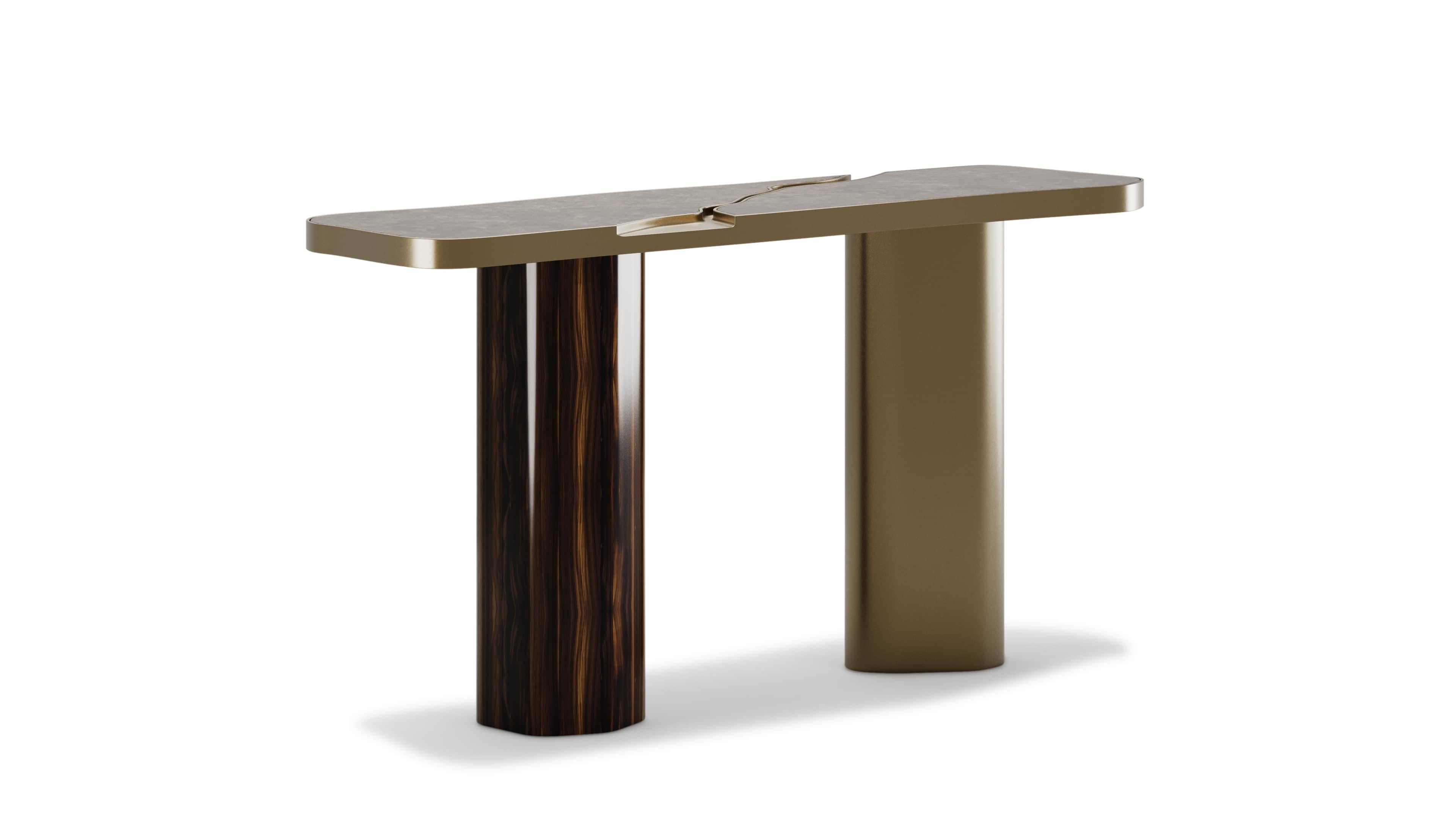 Woodwork Organic Sculptural Rowan Console With Emperador Marble For Sale