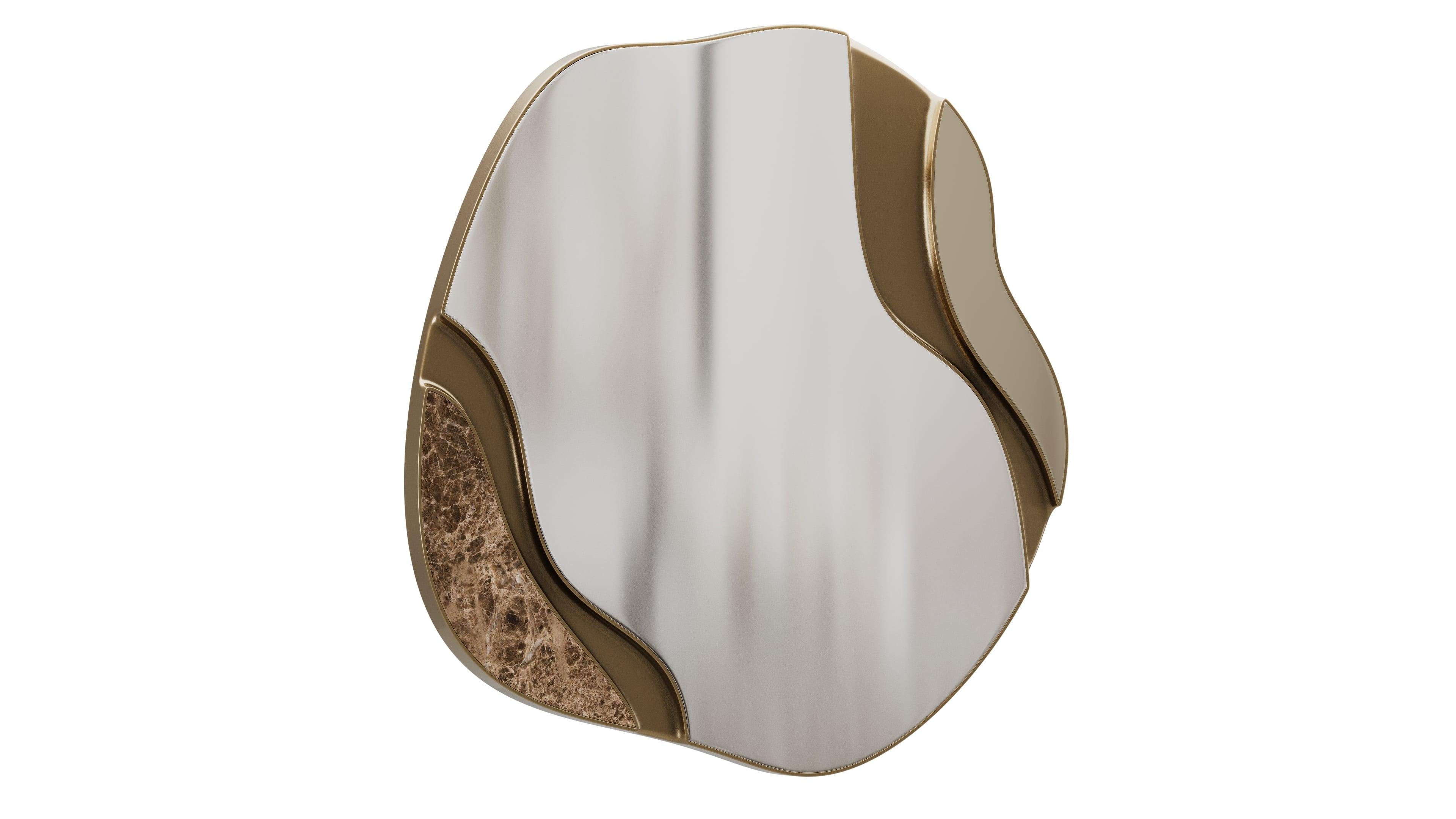 Portuguese Organic Sculptural Rowan Mirror With Marble And Brass Details For Sale