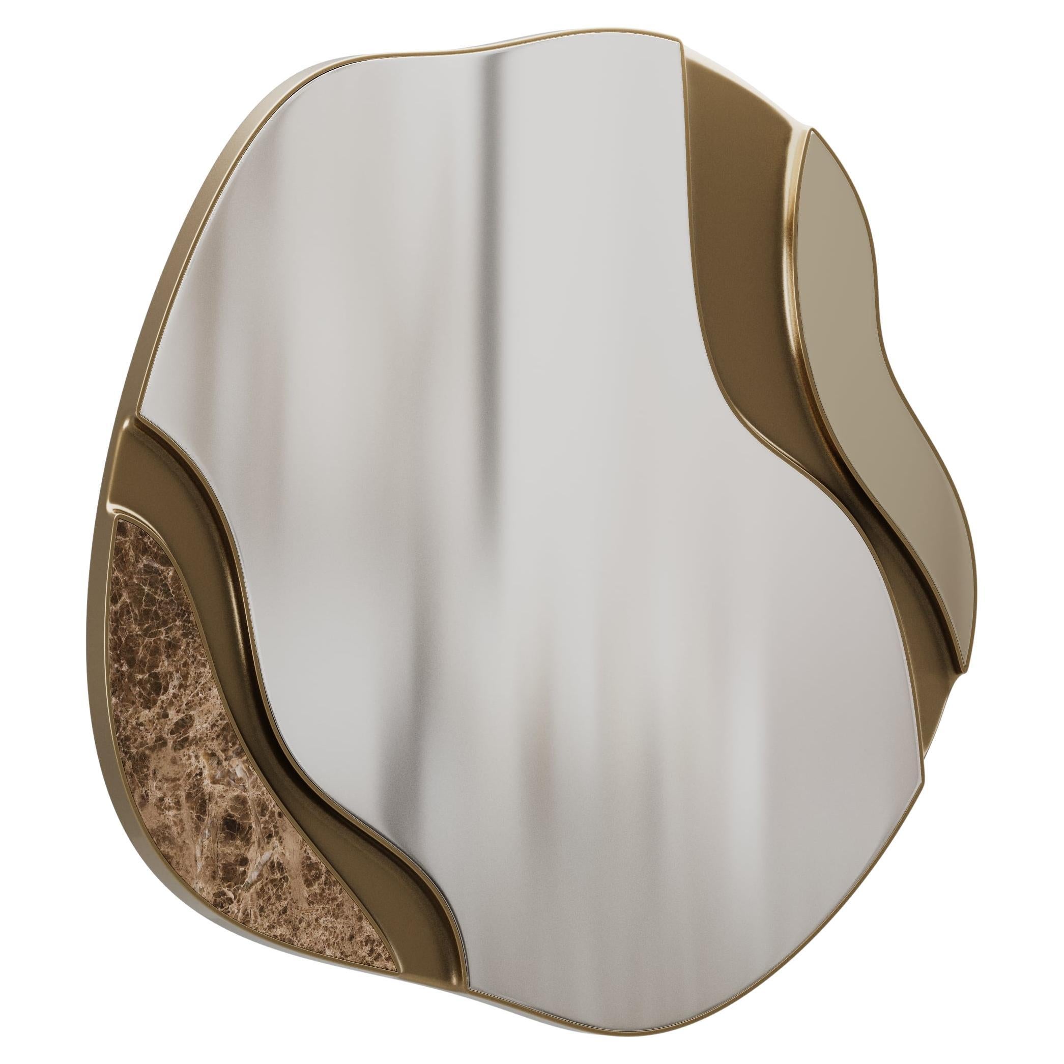 Organic Sculptural Rowan Mirror With Marble And Brass Details