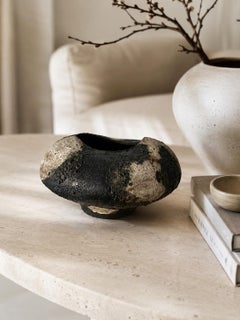 Organic Sculptural Stoneware Vessel with Volcanic Texture, Handmade Ceramic