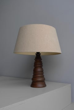 Organic Sculptural Wooden Table Lamp with Creme White Shade, 1960's