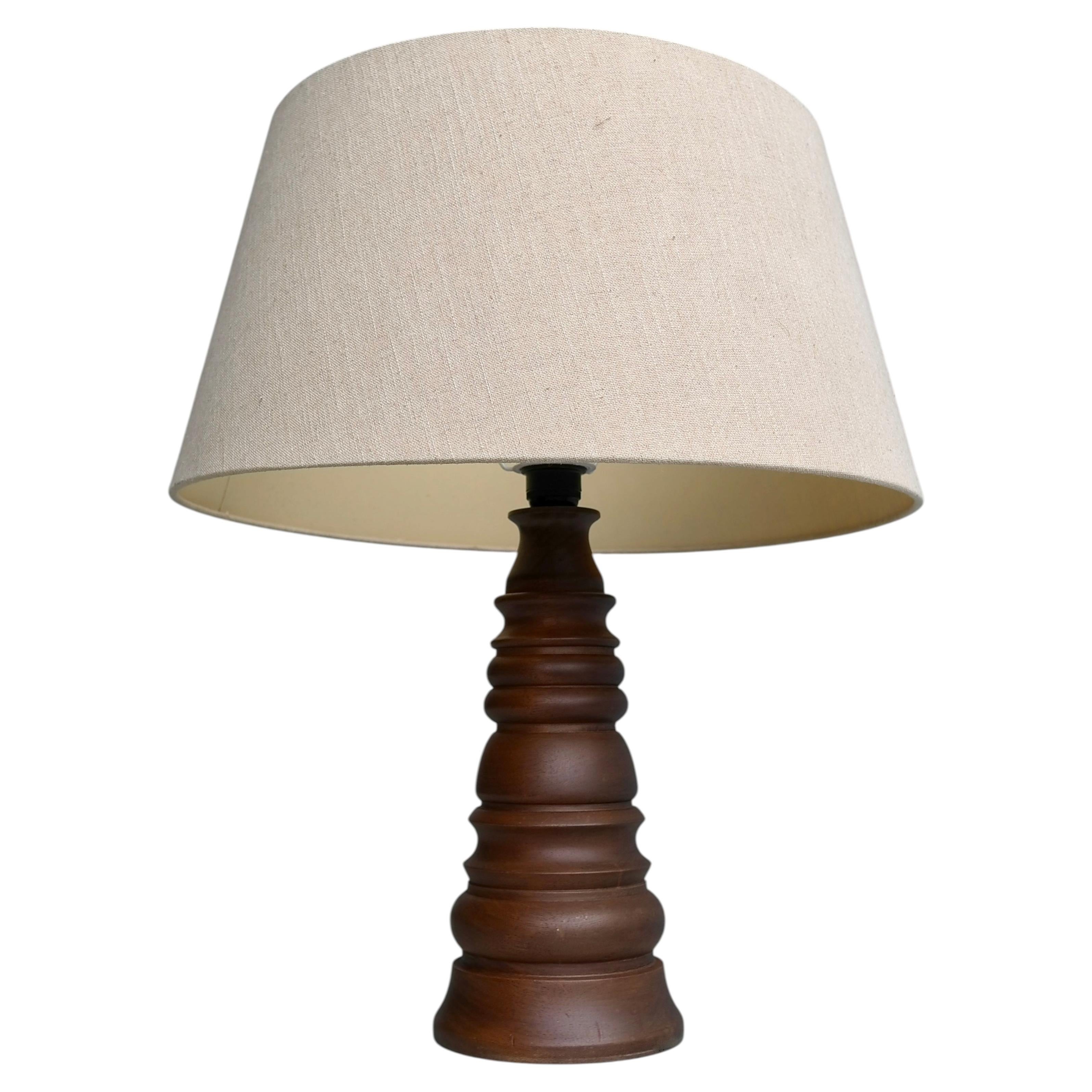 Organic Sculptural Wooden Table Lamp with Creme White Shade, 1960's