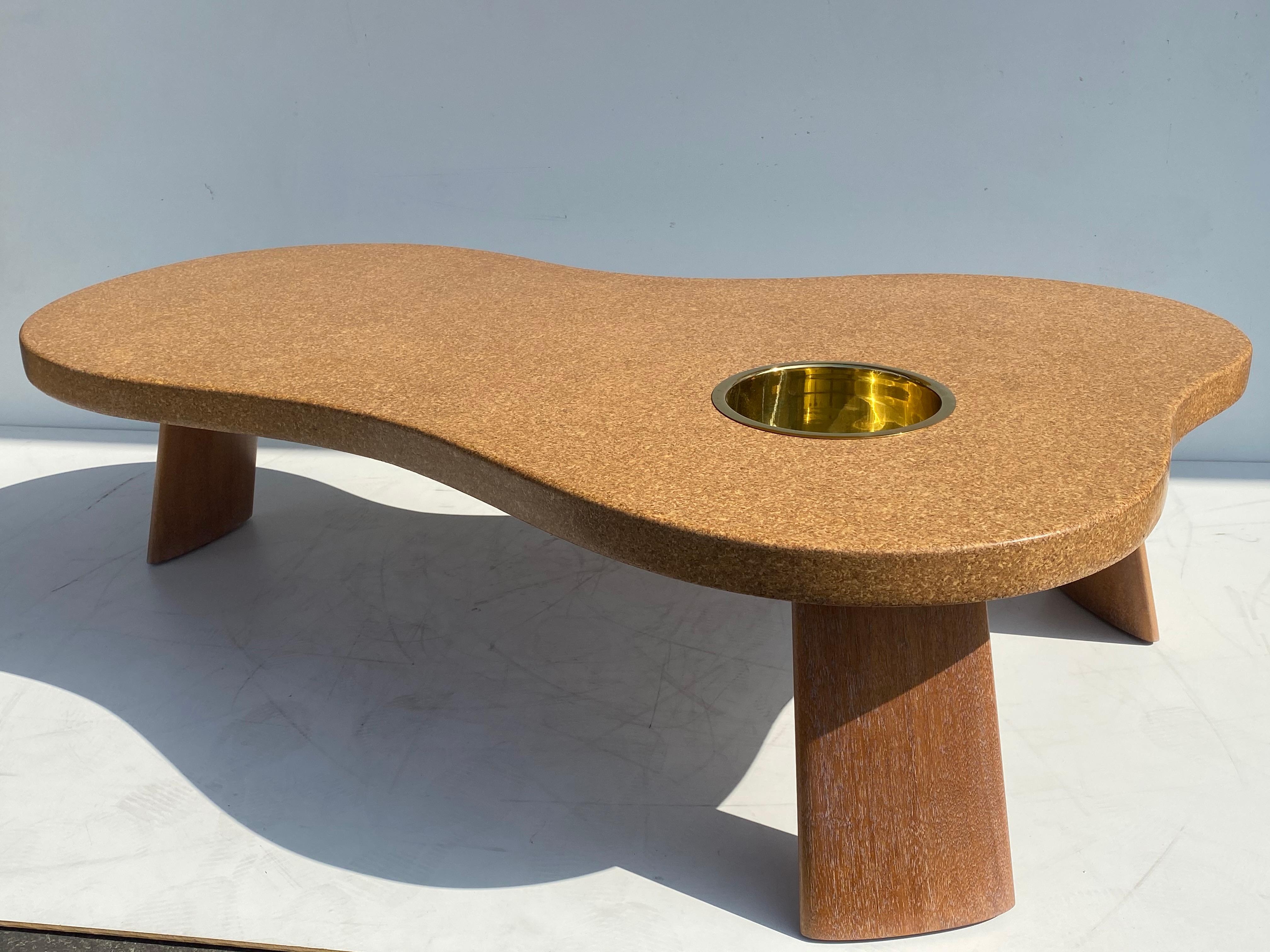 American Organic Shape Cork and Mahogany Coffee Table with Planter