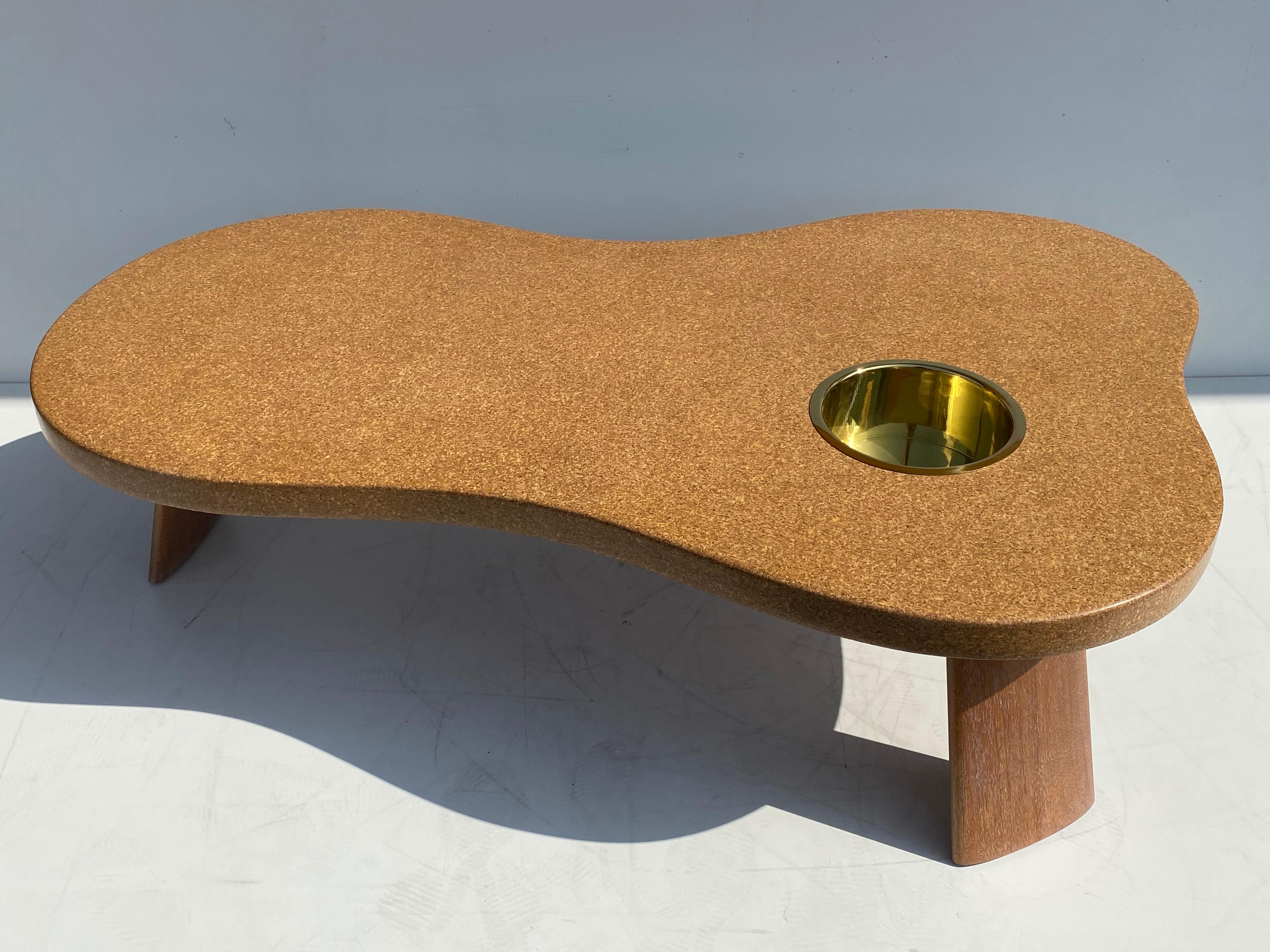 Lacquered Organic Shape Cork and Mahogany Coffee Table with Planter