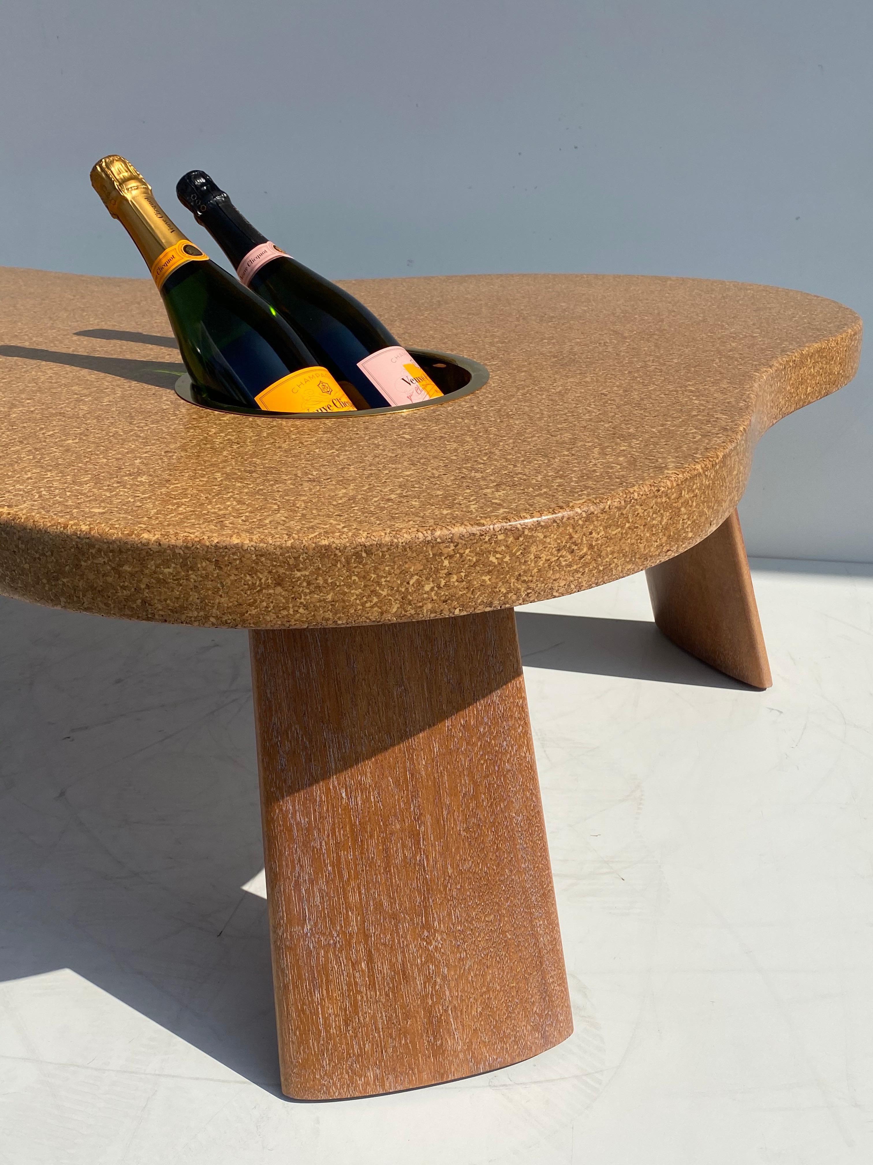 Mid-20th Century Organic Shape Cork and Mahogany Coffee Table with Planter