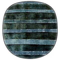 21st Cent Organic Shape Green Striped Durable Rug by Deanna Comellini 190x200 cm