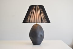 Organic-Shape Handmade Ceramic Table Lamp Black Glaze With Tapered Lampshade