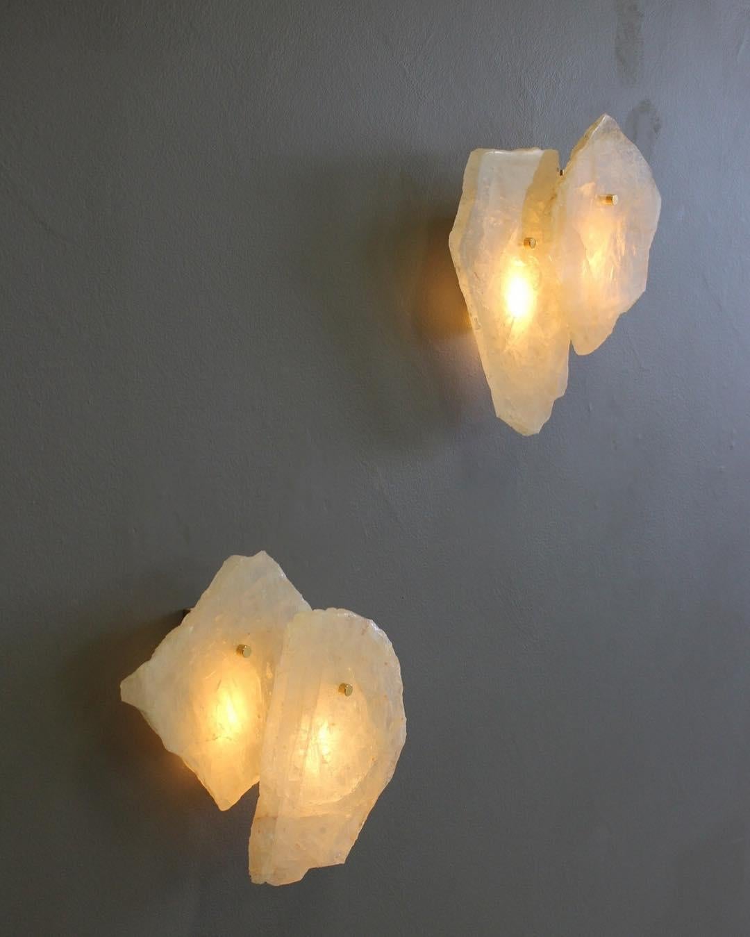 Organic Shape, Slice of Twin Clear Quartz Sconce by Christopher Boots For Sale 4