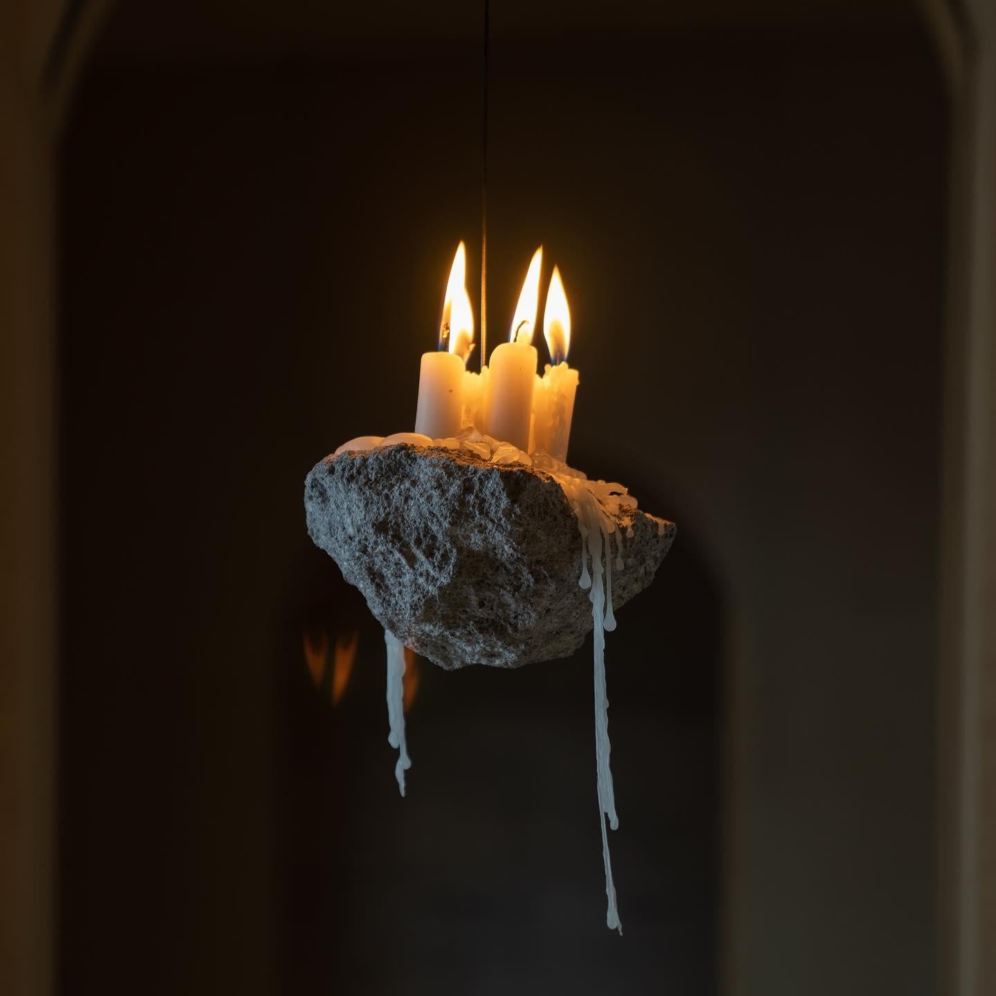 Organic Shape White Quarry Stone Candleholder by Andres Monnier In New Condition For Sale In Geneve, CH