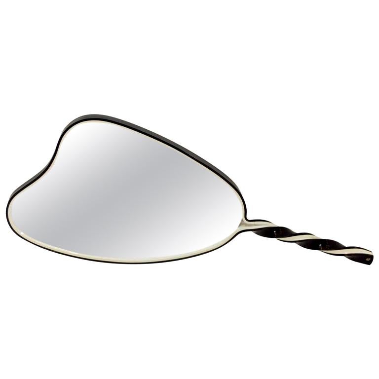 Organic Shaped Black and White Hand Mirror For Sale