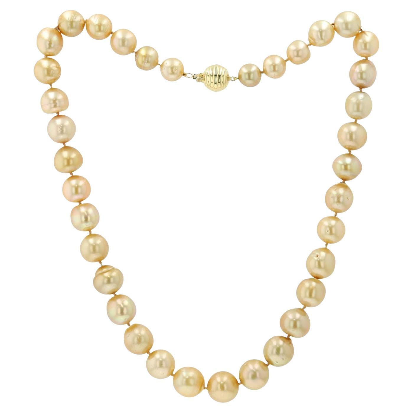 Organic Shaped Golden South Sea Pearl Necklace Strand