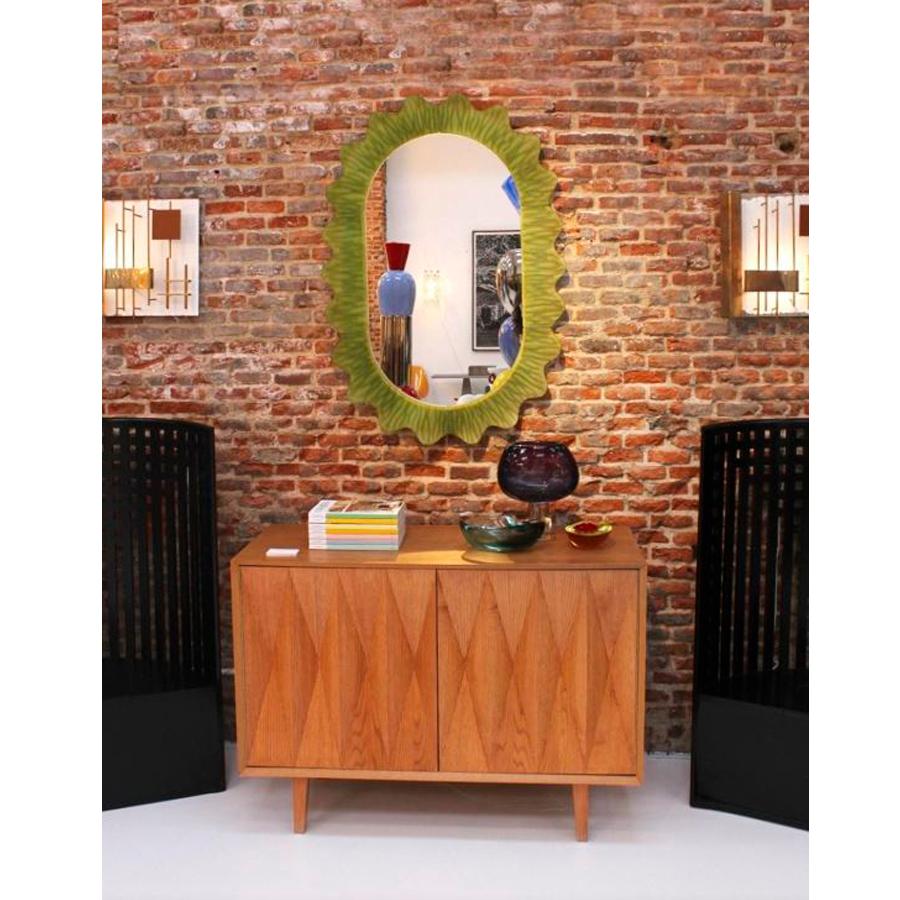 Organic-Shaped Green Italian Mirror Made of Murano Glass and Brass For Sale 1