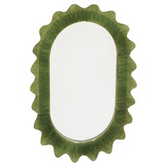 Grüner italienischer Spiegel in organischer Form aus Murano-Glas und Messing