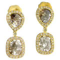 Organic Shaped Ice Diamond Earrings In 18k Yellow Gold