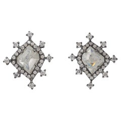 Organic Shaped Ice Diamonds Studs Made In 18k White Gold