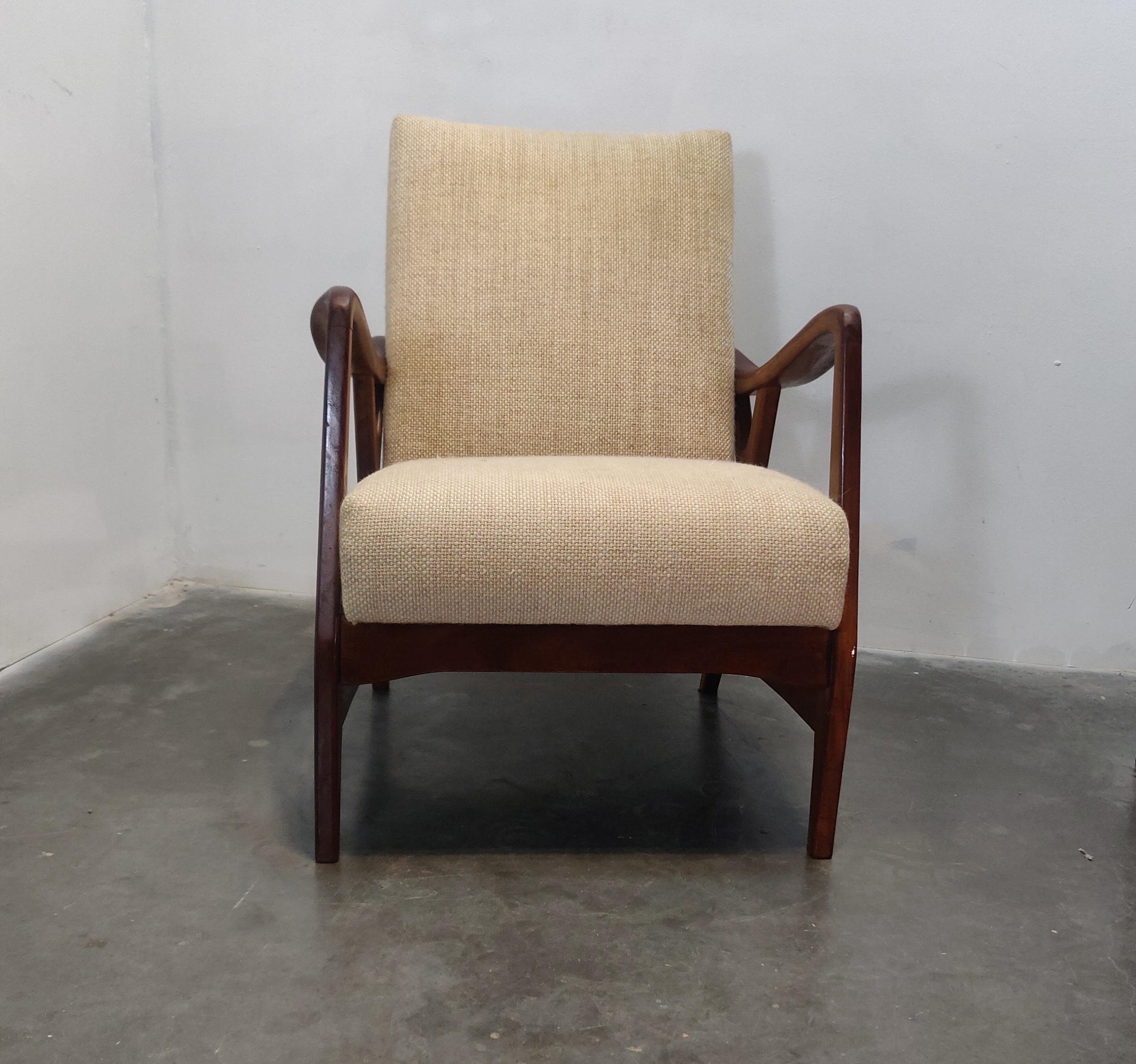 Fabric Organic Shaped Massive Teak Lounge Chair by Topform, 1950s For Sale