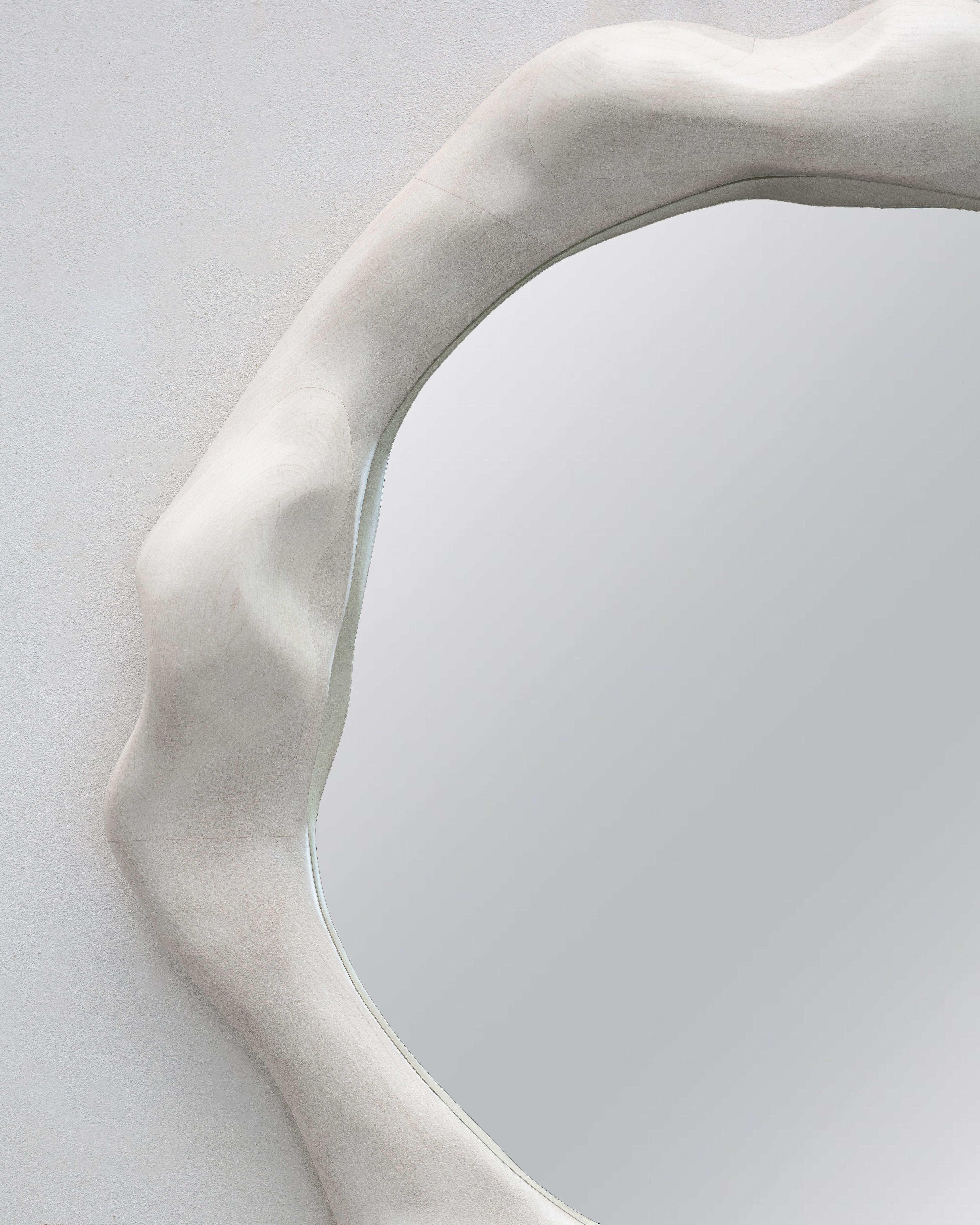German Big Organic Shaped Mirror in Bleached Maple - Sculptural Wavy Mirror For Sale