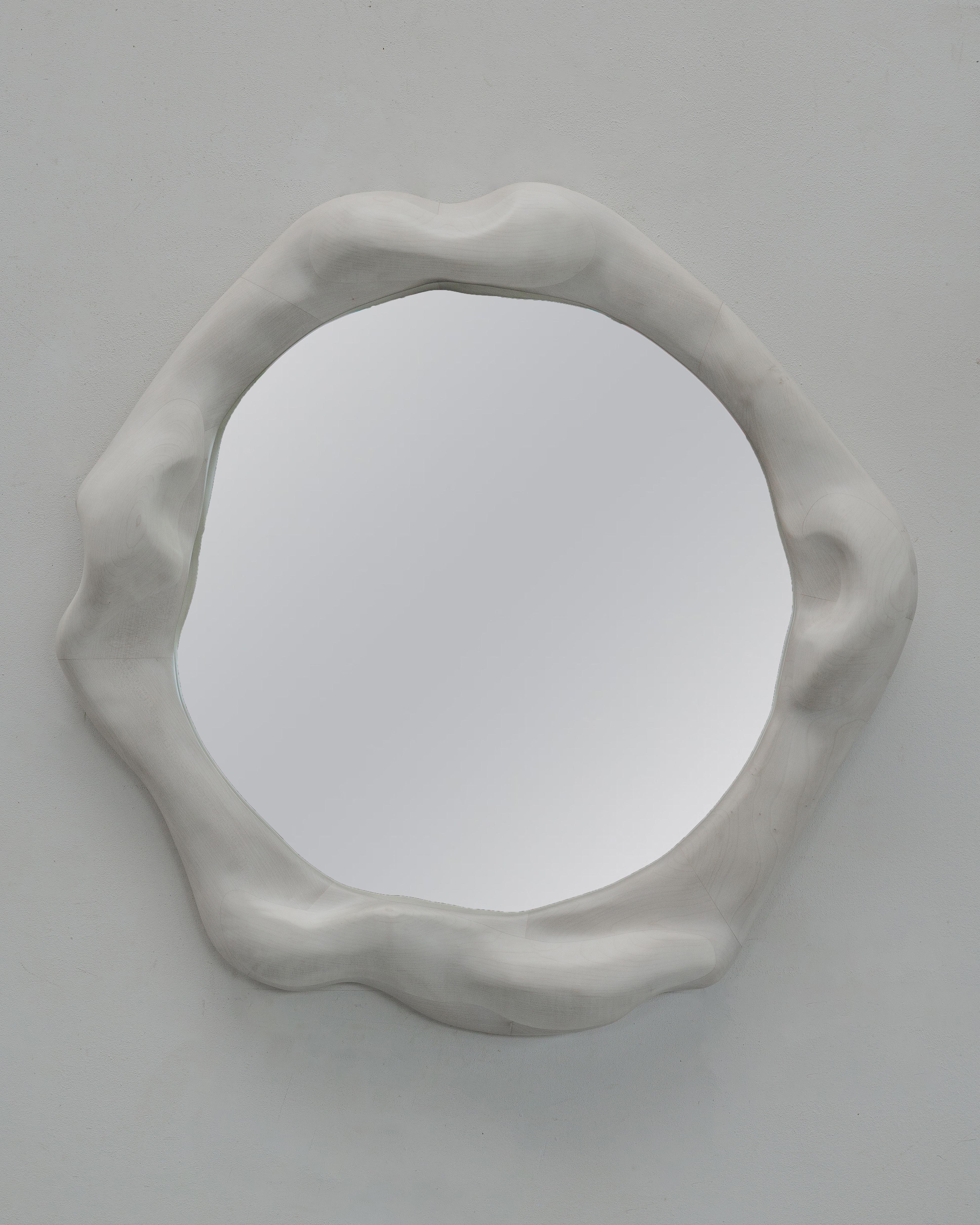 Contemporary Big Organic Shaped Mirror in Bleached Maple - Sculptural Wavy Mirror For Sale