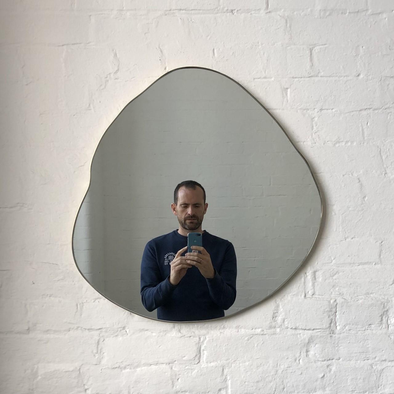 British Ergon Organic Shaped Modern Mirror with a Brass Frame, Large For Sale