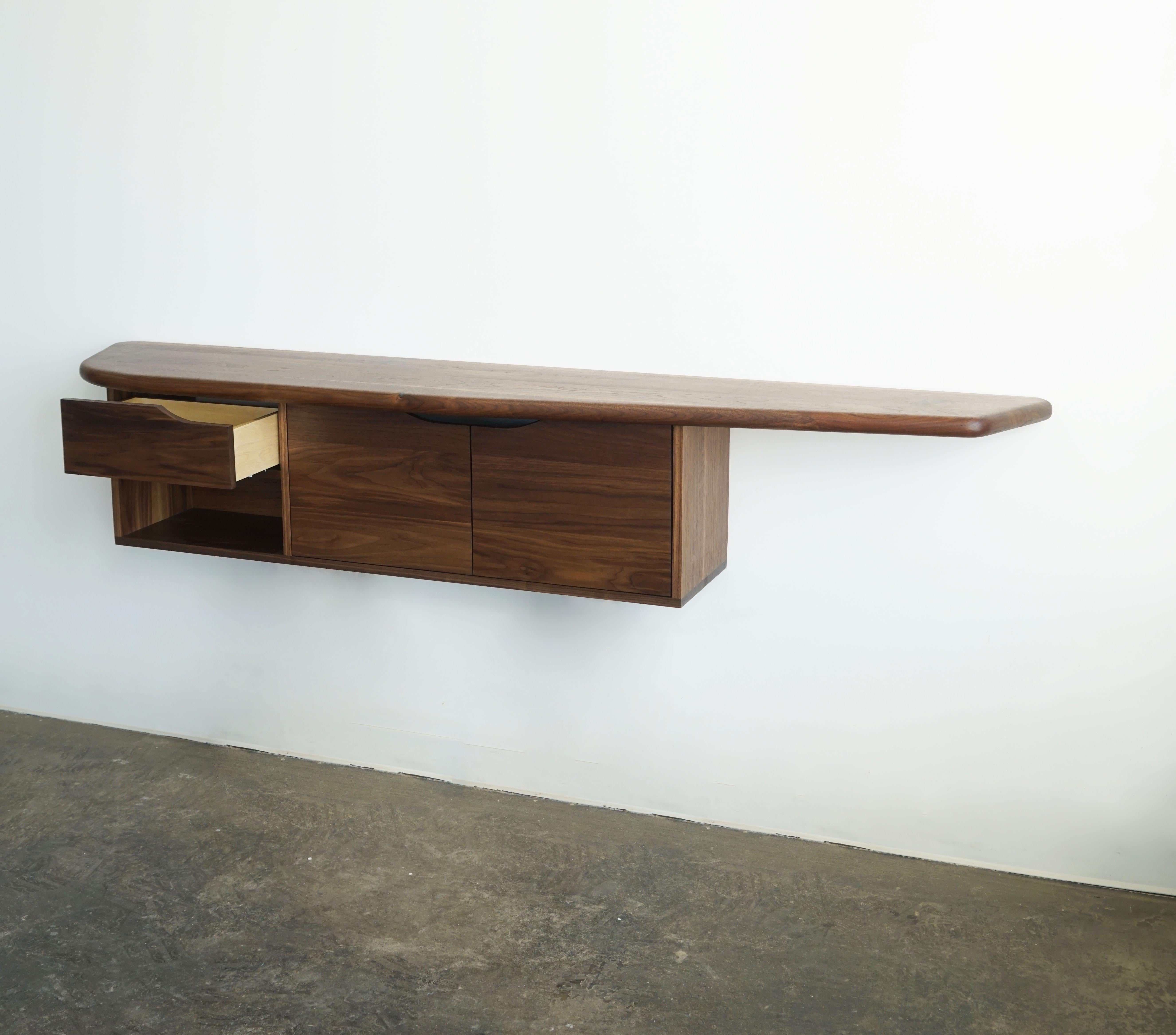 Organic Shaped Modern hanging wall unit cabinet by Last Workshop, Walnut In New Condition For Sale In Chicago, IL