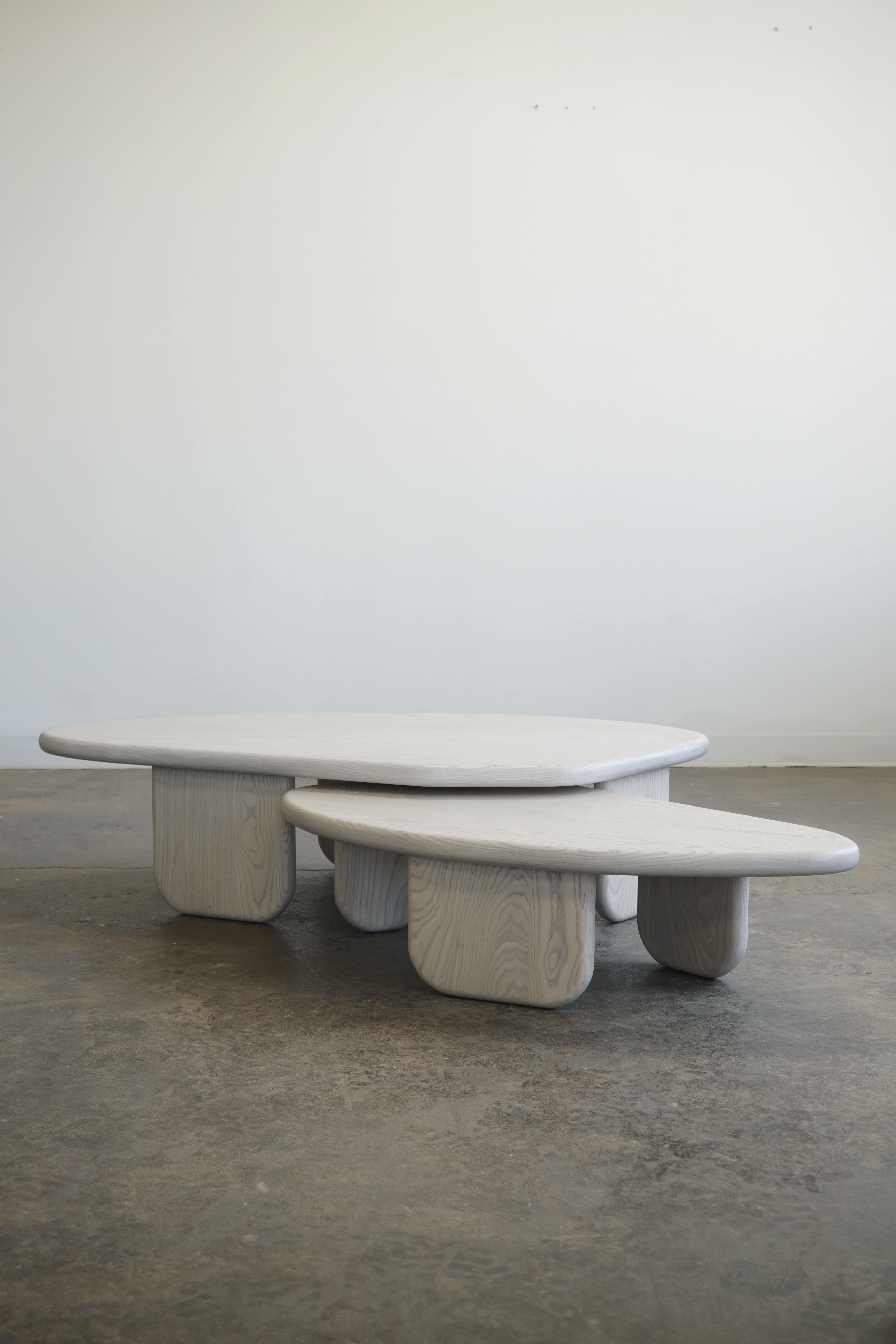 Organic Shaped Modern Nesting Coffee Tables by Last Workshop, Silk Grey Ash In New Condition For Sale In Chicago, IL