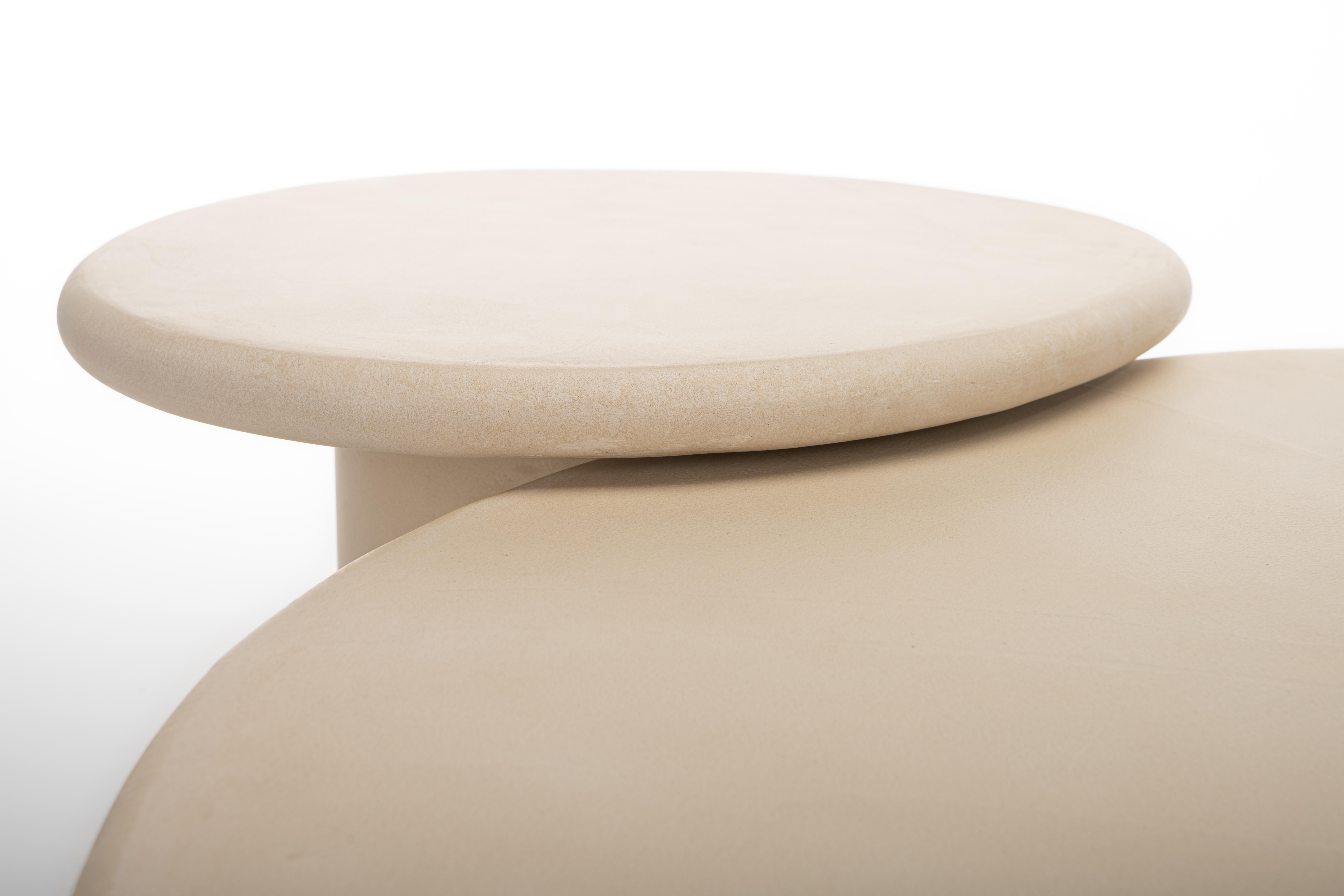 Belgian Organic Shaped Natural Plaster Coffee Table Set 