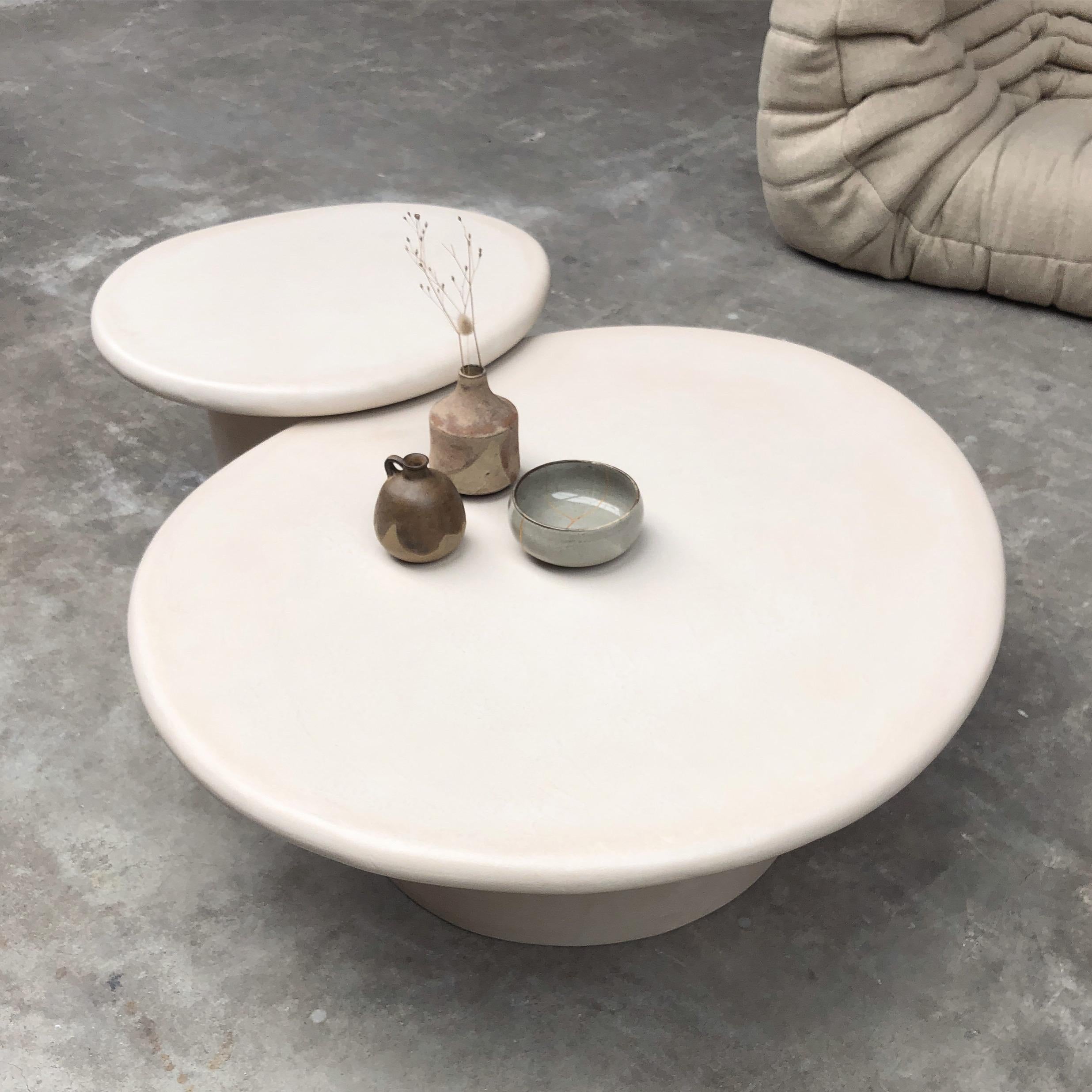 Minimalist Organic Shaped Natural Plaster Coffee Table Set 