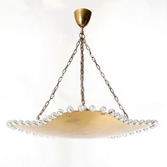 Organic Shaped Pendant Light Uplight Bowl, Brass Cut Crystal Glass, 1960